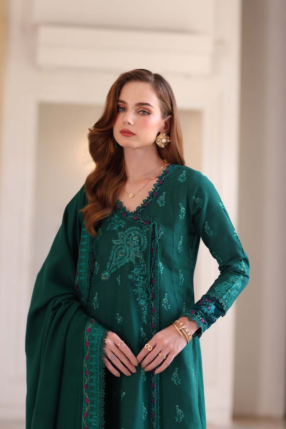 Noor by Saadia Asad | Winter Pashmina 25 | Emerald Reverie-4