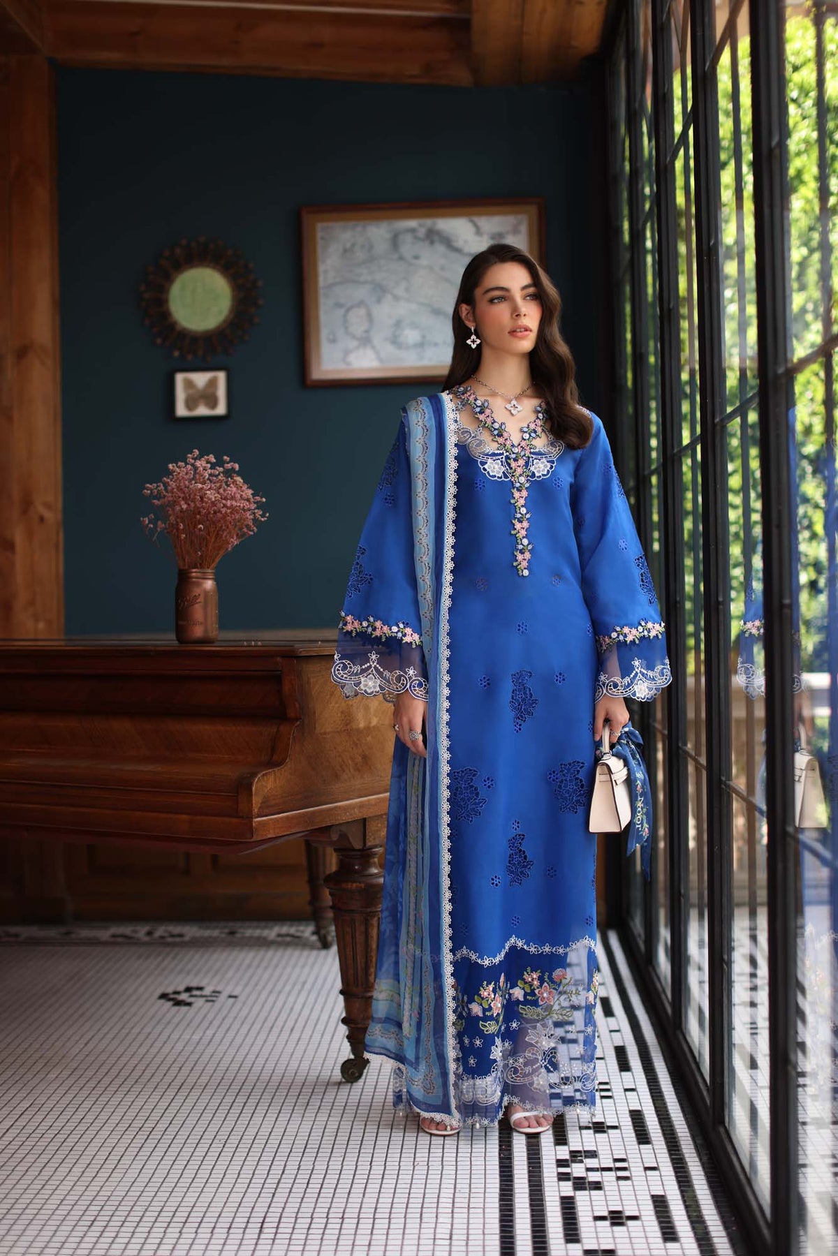 Noor by Saadia Asad | Eid Luxury Schiffli Laserkari 25 | D4- Ink Blue -  Noor by Saadia Asad Ladies Clothes - Original Designer Dress - House of Maryam