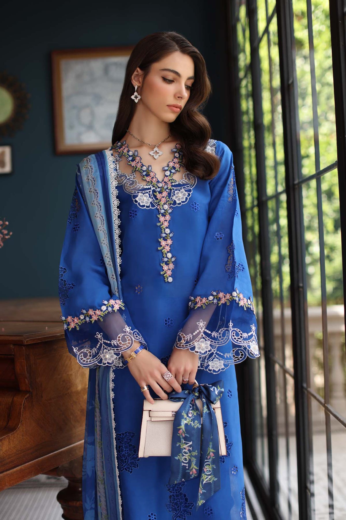 Noor by Saadia Asad | Eid Luxury Schiffli Laserkari 25 | D4- Ink Blue -  Noor by Saadia Asad Ladies Clothes - Original Designer Dress - House of Maryam
