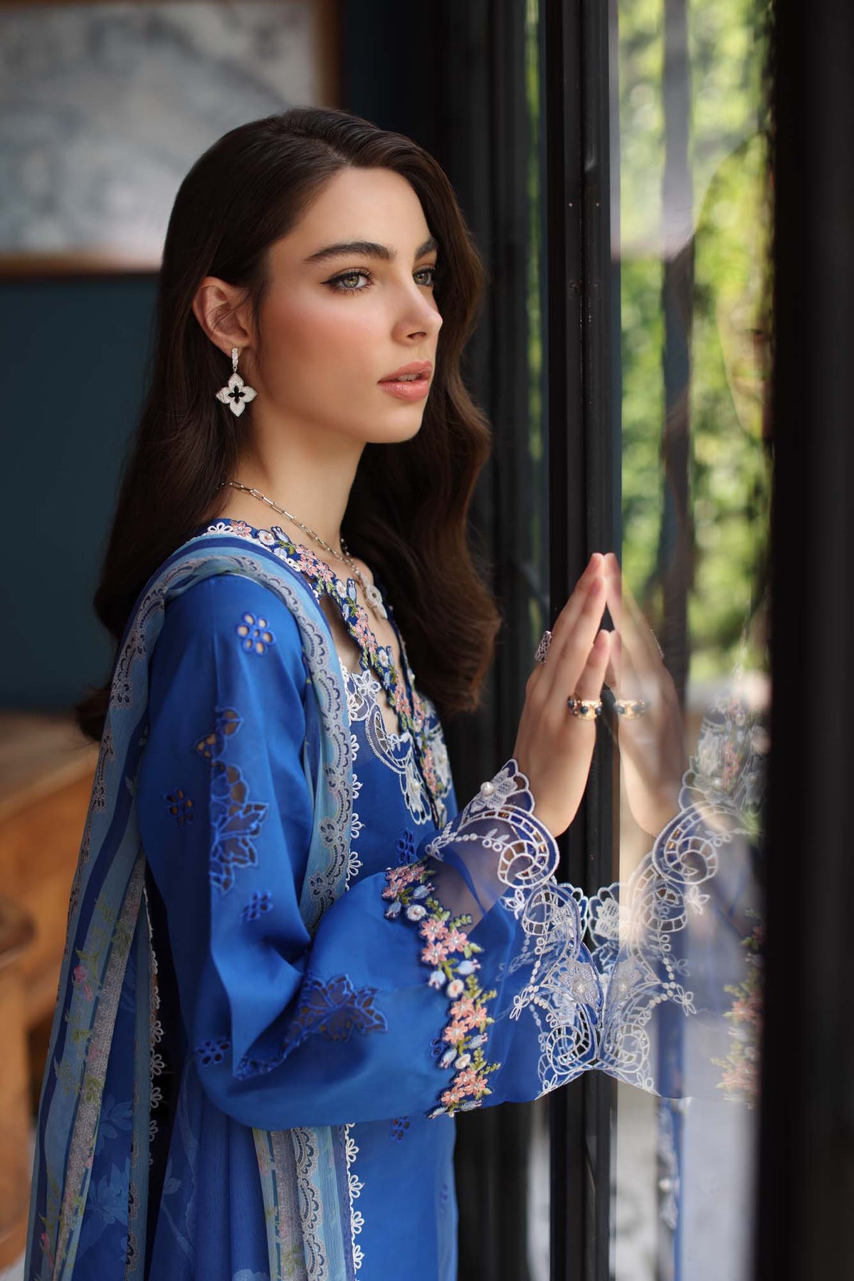 Noor by Saadia Asad | Eid Luxury Schiffli Laserkari 25 | D4- Ink Blue -  Noor by Saadia Asad Ladies Clothes - Original Designer Dress - House of Maryam