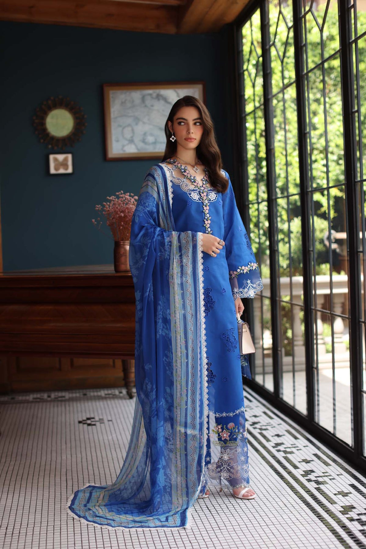 Noor by Saadia Asad | Eid Luxury Schiffli Laserkari 25 | D4- Ink Blue -  Noor by Saadia Asad Ladies Clothes - Original Designer Dress - House of Maryam