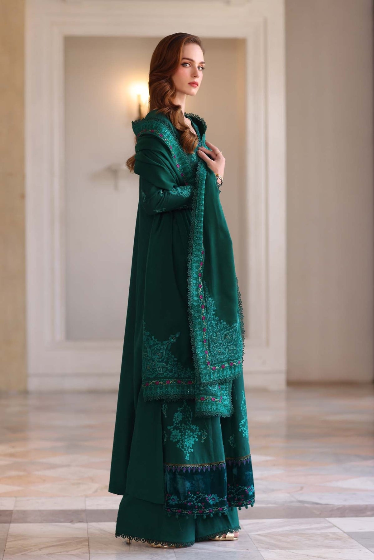Noor by Saadia Asad | Winter Pashmina 25 | Emerald Reverie-5