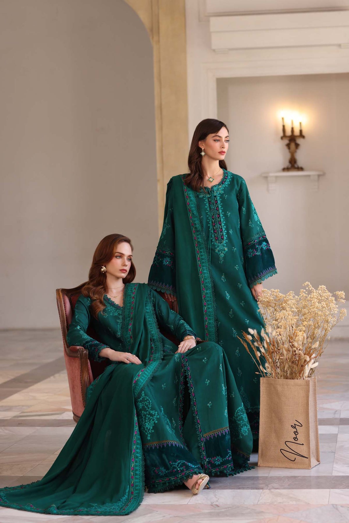Noor by Saadia Asad | Winter Pashmina 25 | Emerald Reverie-8