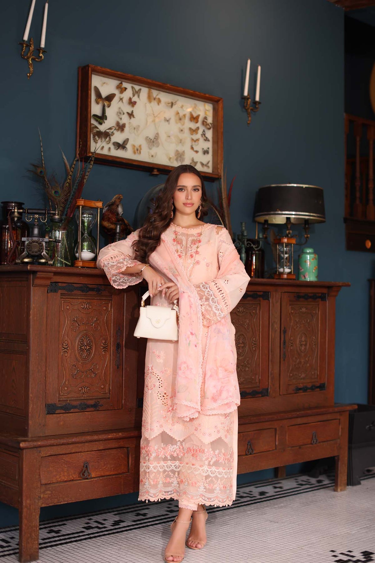 Noor by Saadia Asad | Eid Luxury Schiffli Laserkari 25 | D6- Peach -  Noor by Saadia Asad Ladies Clothes - Original Designer Dress - House of Maryam