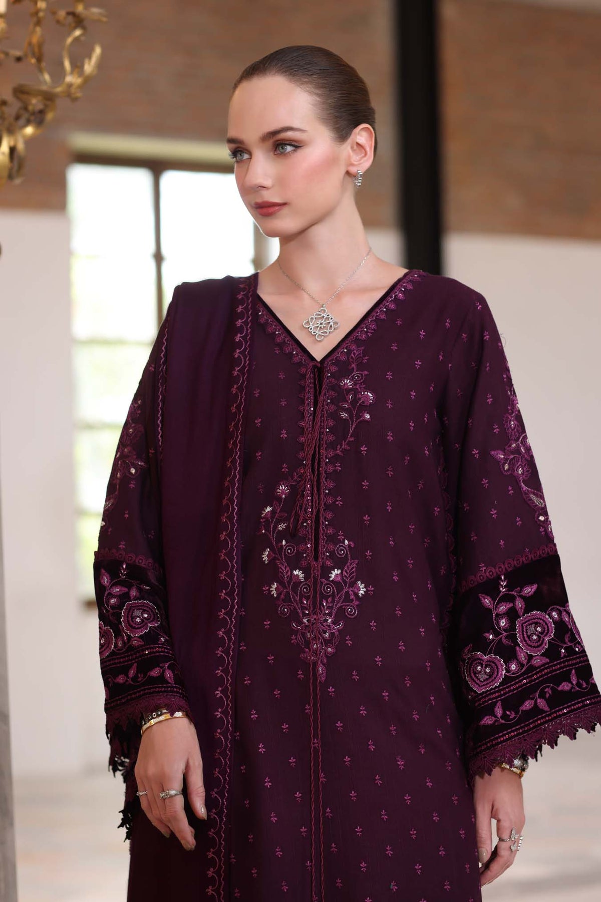 Noor by Saadia Asad | Winter Pashmina 25 | Damson-4