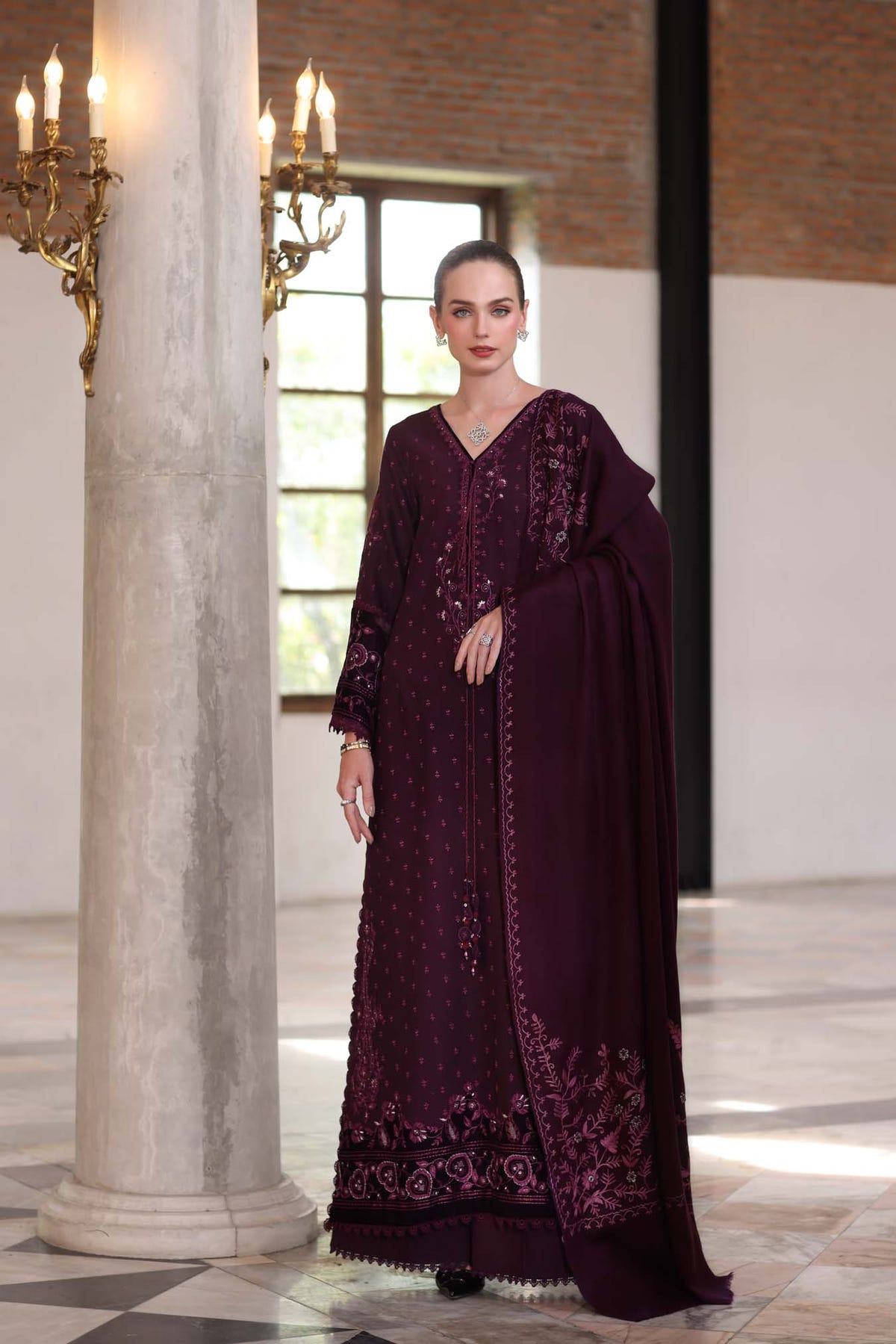 Noor by Saadia Asad | Winter Pashmina 25 | Damson