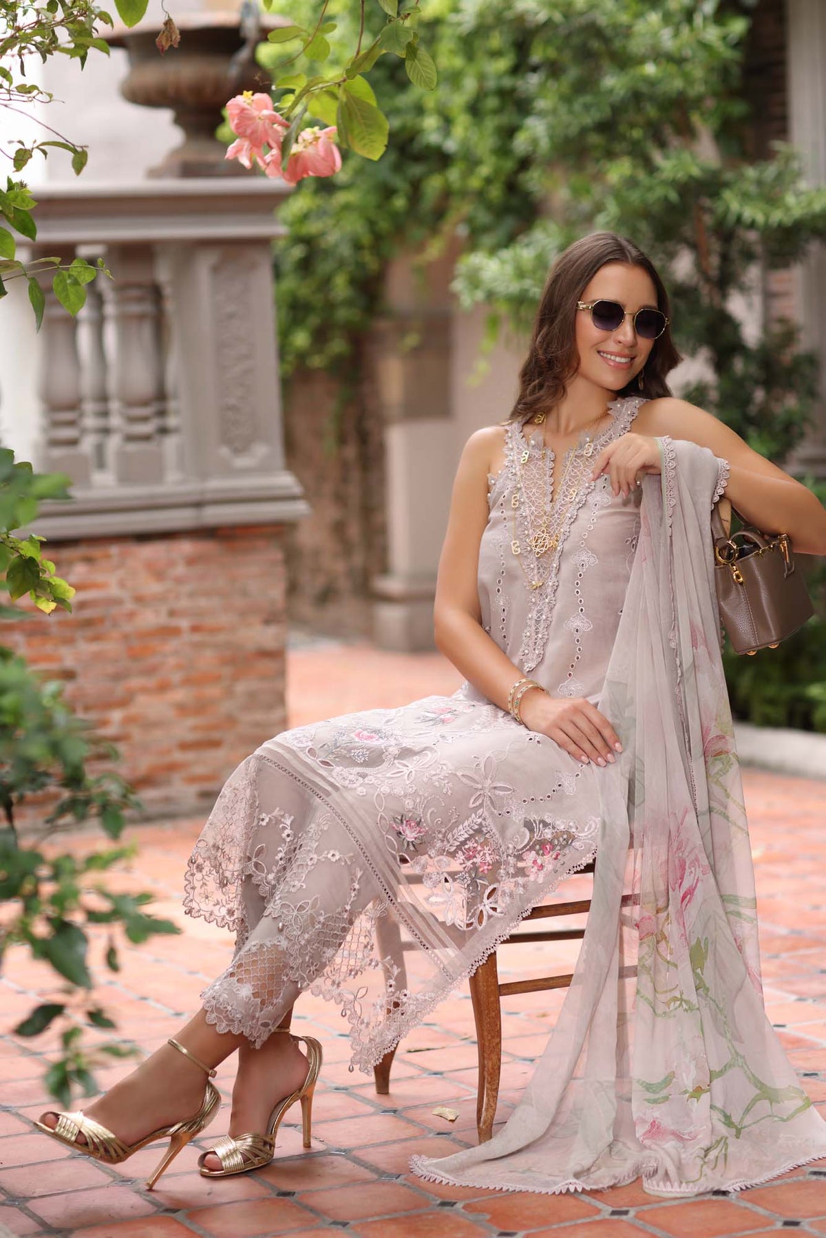 Noor by Saadia Asad | Eid Luxury Schiffli Laserkari 25 | D11- Mink -  Noor by Saadia Asad Ladies Clothes - Original Designer Dress - House of Maryam