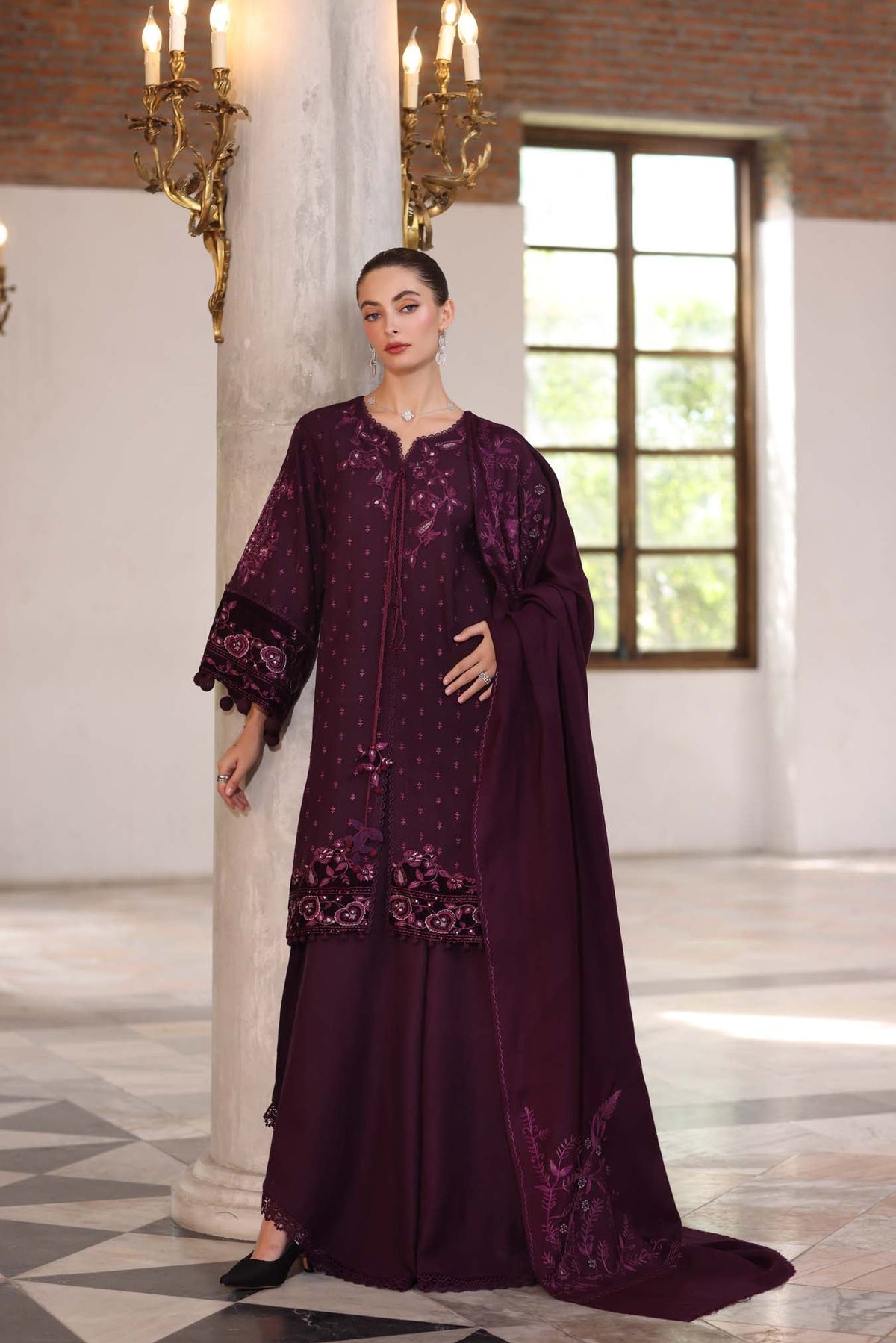 Noor by Saadia Asad | Winter Pashmina 25 | Damson-5