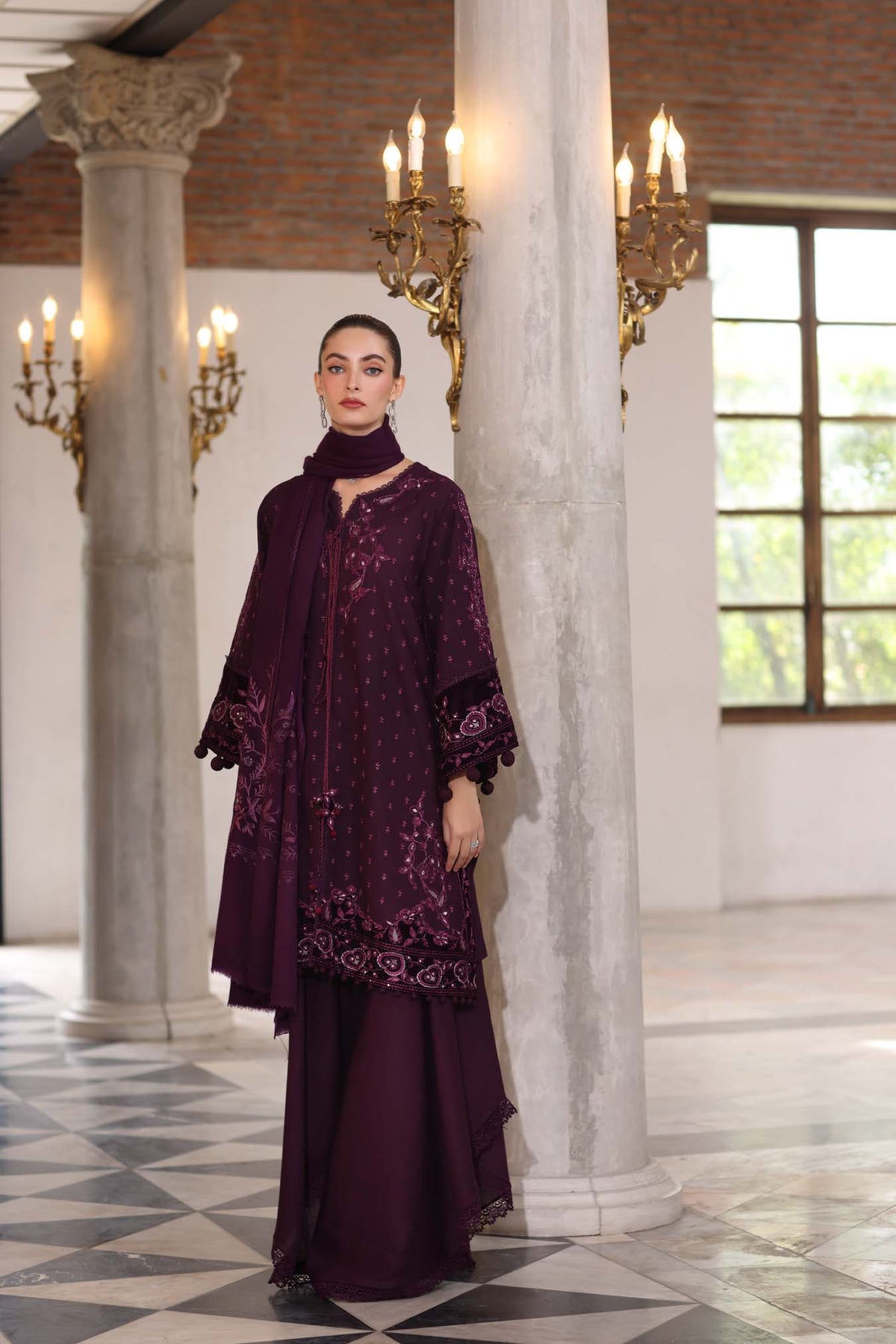 Noor by Saadia Asad | Winter Pashmina 25 | Damson-3