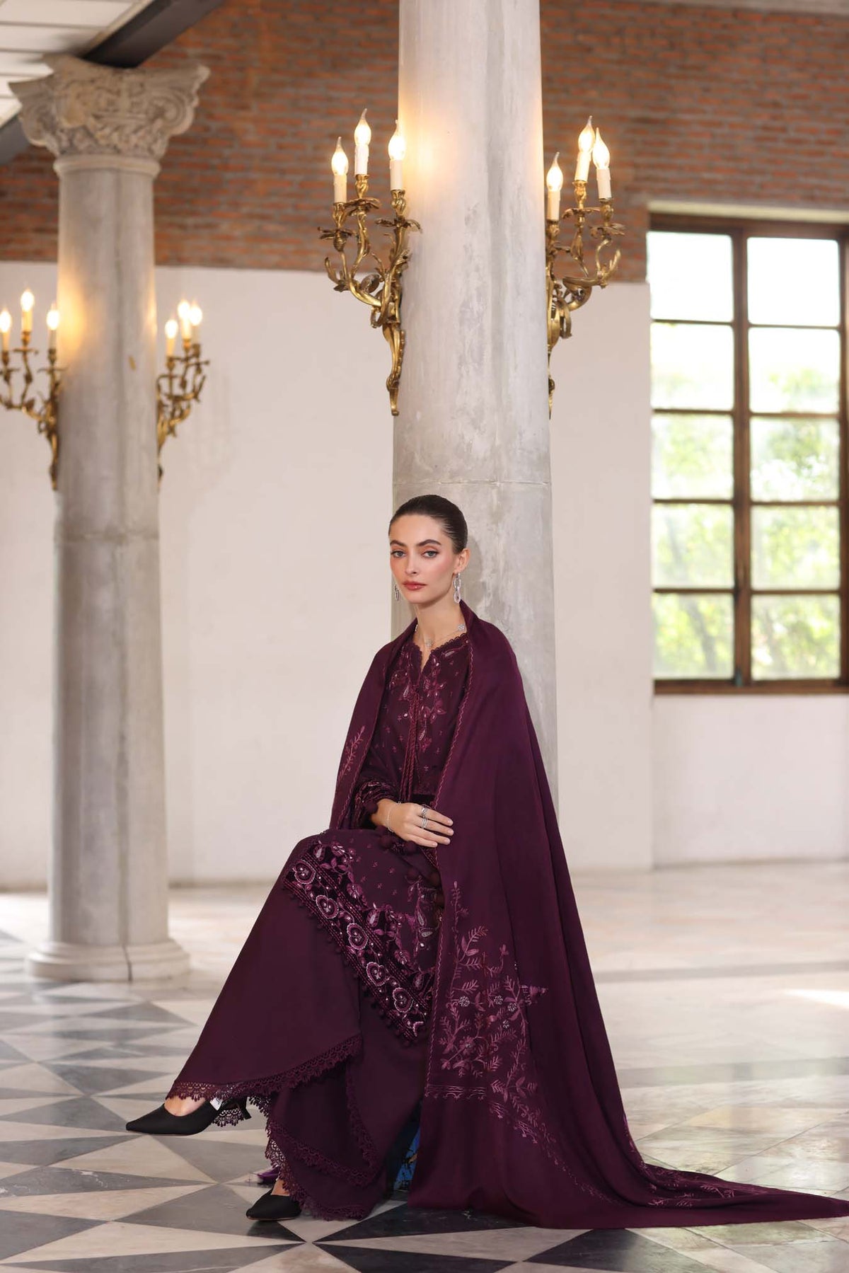 Noor by Saadia Asad | Winter Pashmina 25 | Damson-6
