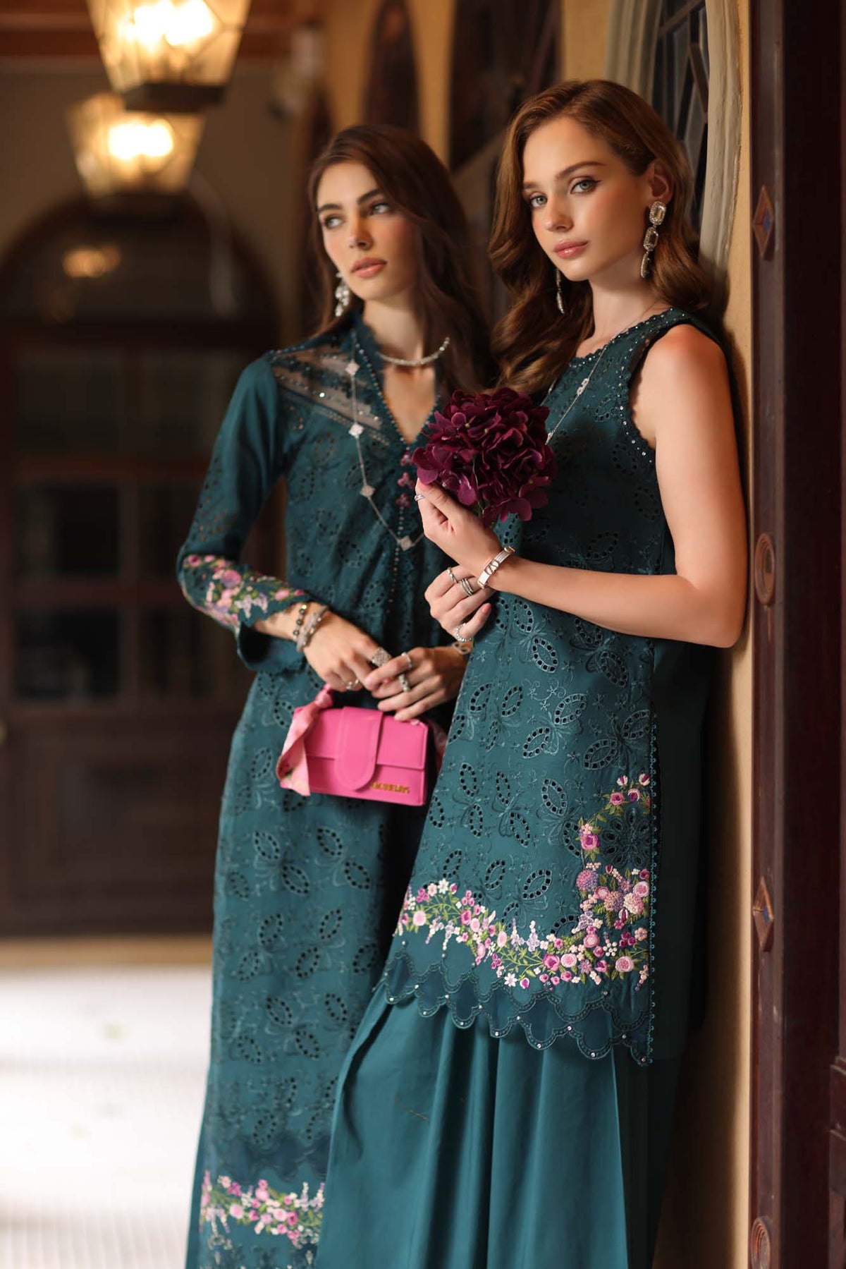 Noor by Saadia Asad | Eid Luxury Schiffli Laserkari 25 | D5- Teal -  Noor by Saadia Asad Ladies Clothes - Original Designer Dress - House of Maryam