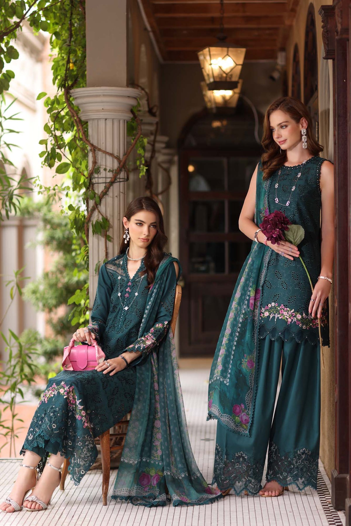 Noor by Saadia Asad | Eid Luxury Schiffli Laserkari 25 | D5- Teal -  Noor by Saadia Asad Ladies Clothes - Original Designer Dress - House of Maryam