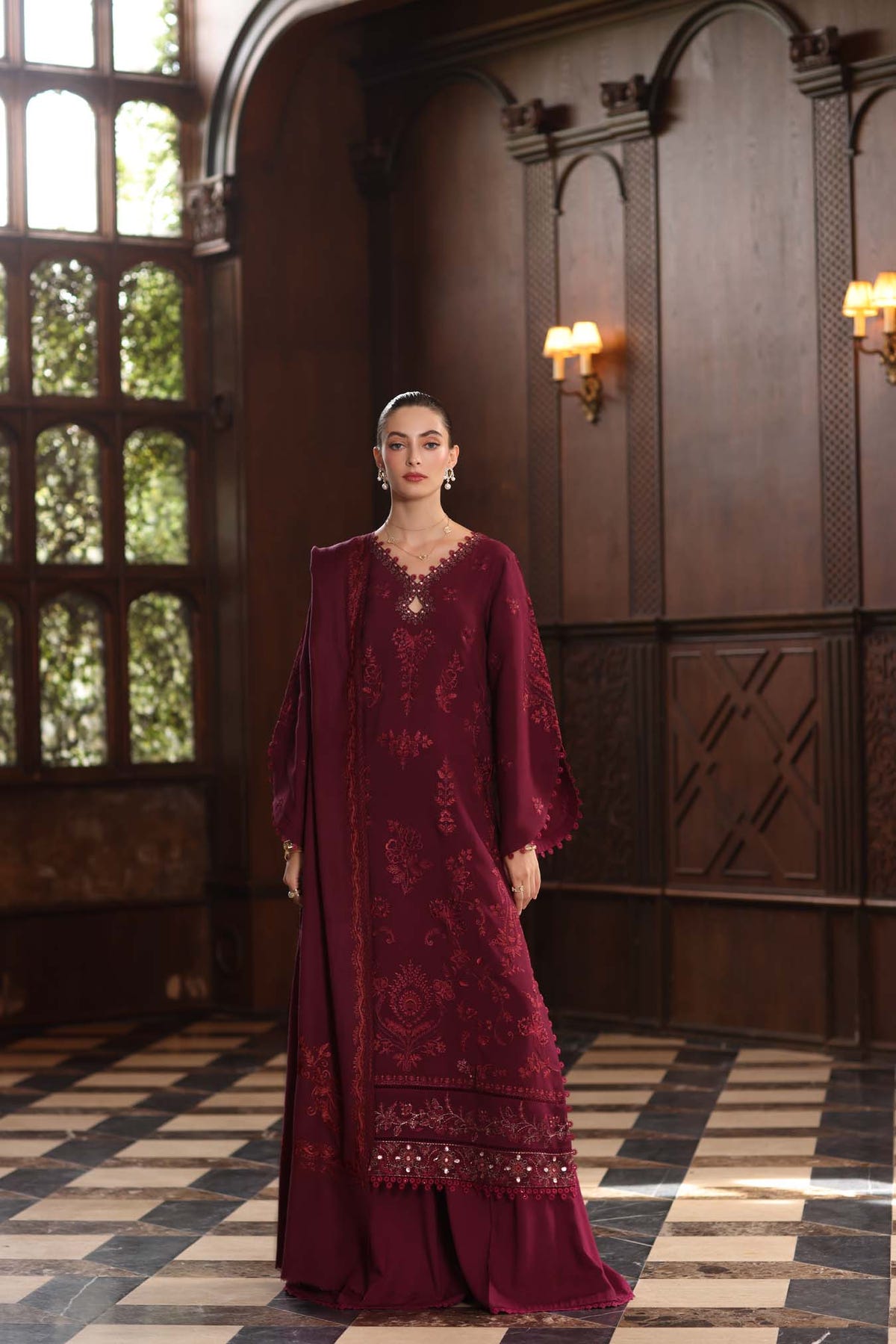 Noor by Saadia Asad | Winter Pashmina 25 | Royal Claret