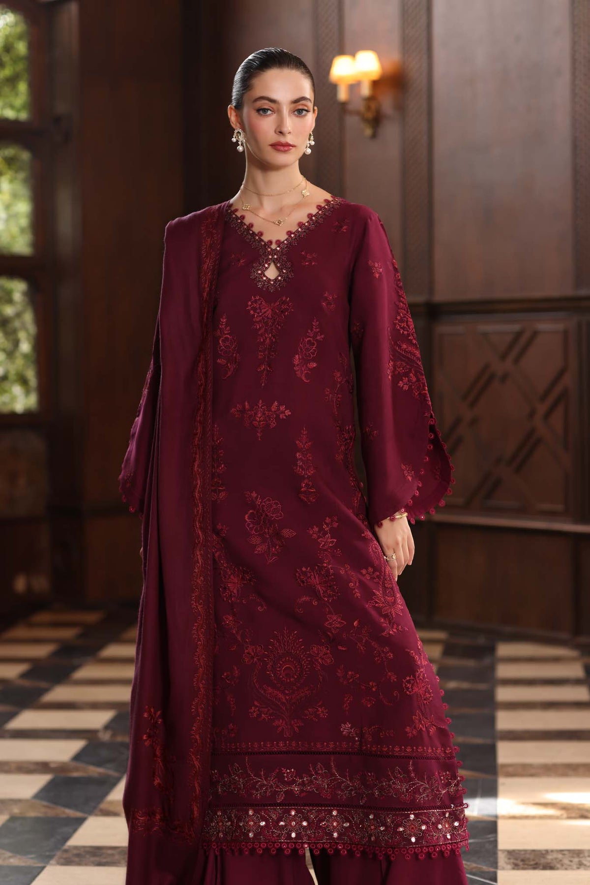 Noor by Saadia Asad | Winter Pashmina 25 | Royal Claret-3