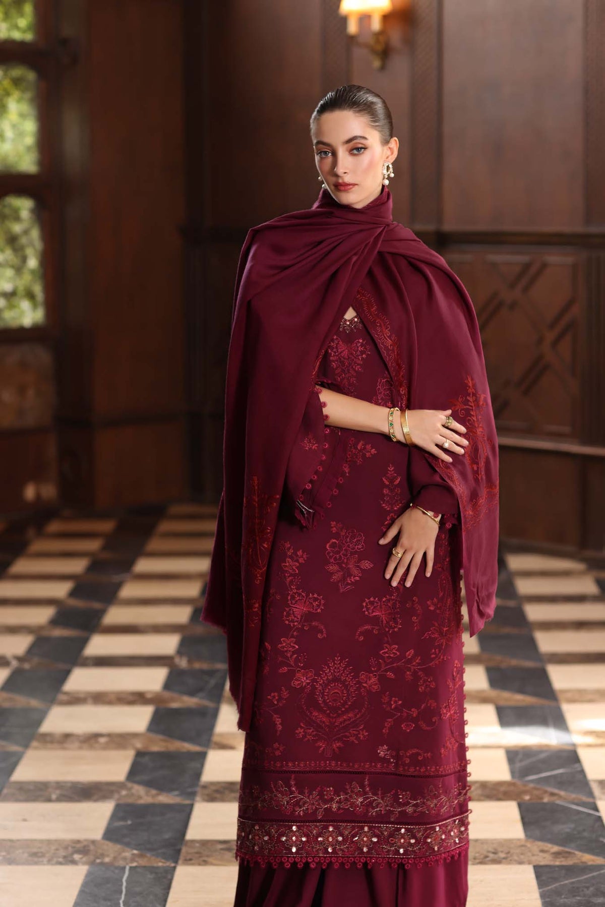 Noor by Saadia Asad | Winter Pashmina 25 | Royal Claret-5
