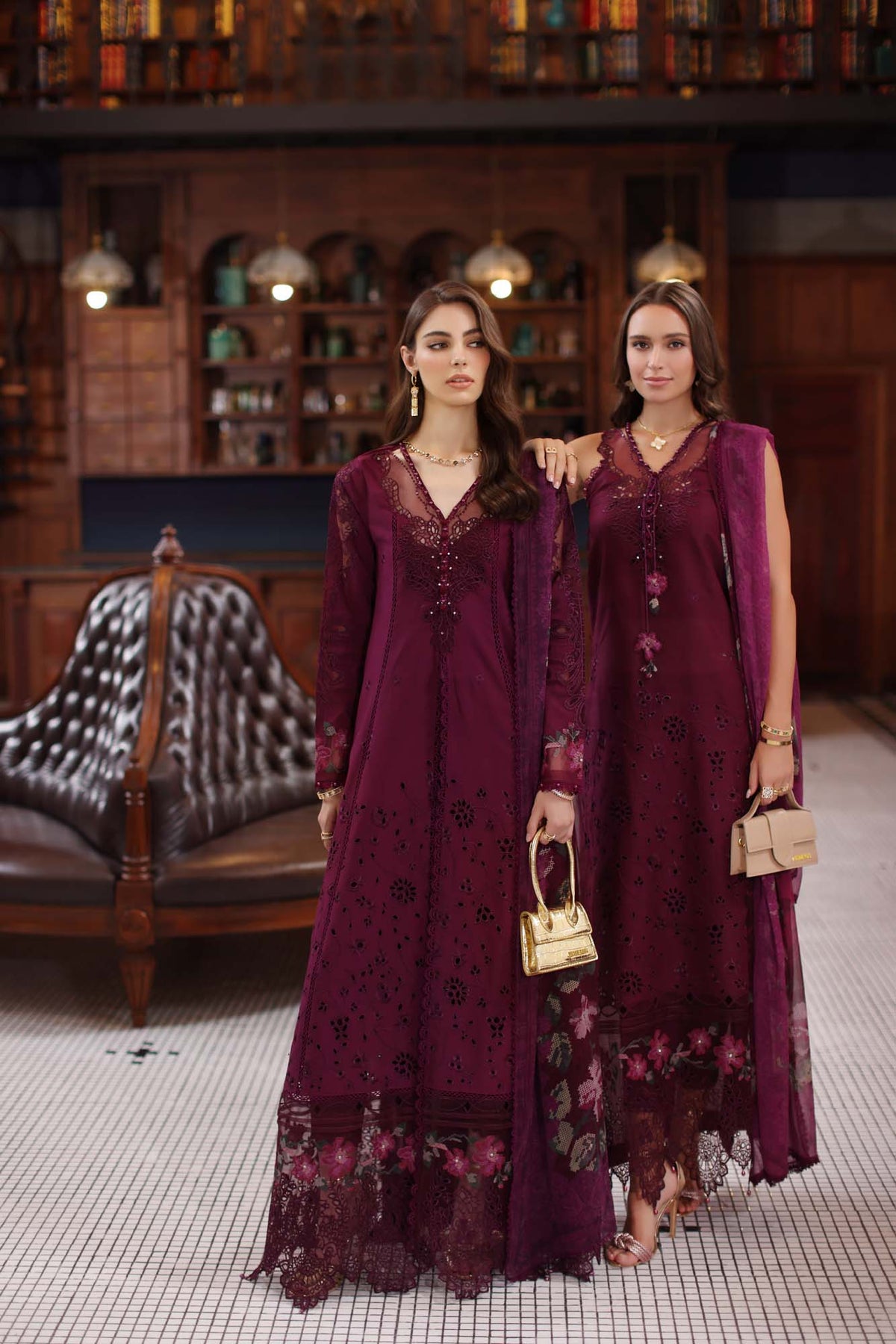 Noor by Saadia Asad | Eid Luxury Schiffli Laserkari 25 | D12- Plum -  Noor by Saadia Asad Ladies Clothes - Original Designer Dress - House of Maryam