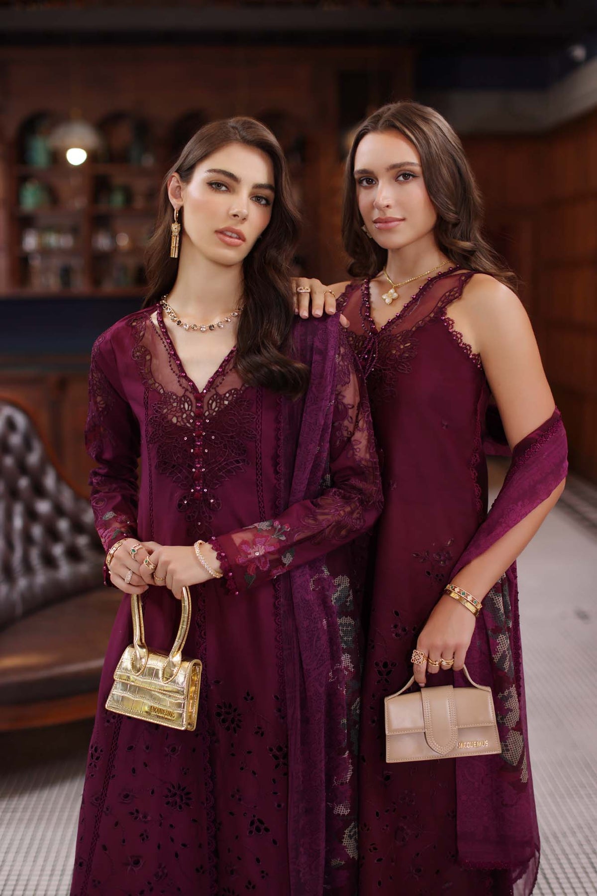 Noor by Saadia Asad | Eid Luxury Schiffli Laserkari 25 | D12- Plum -  Noor by Saadia Asad Ladies Clothes - Original Designer Dress - House of Maryam