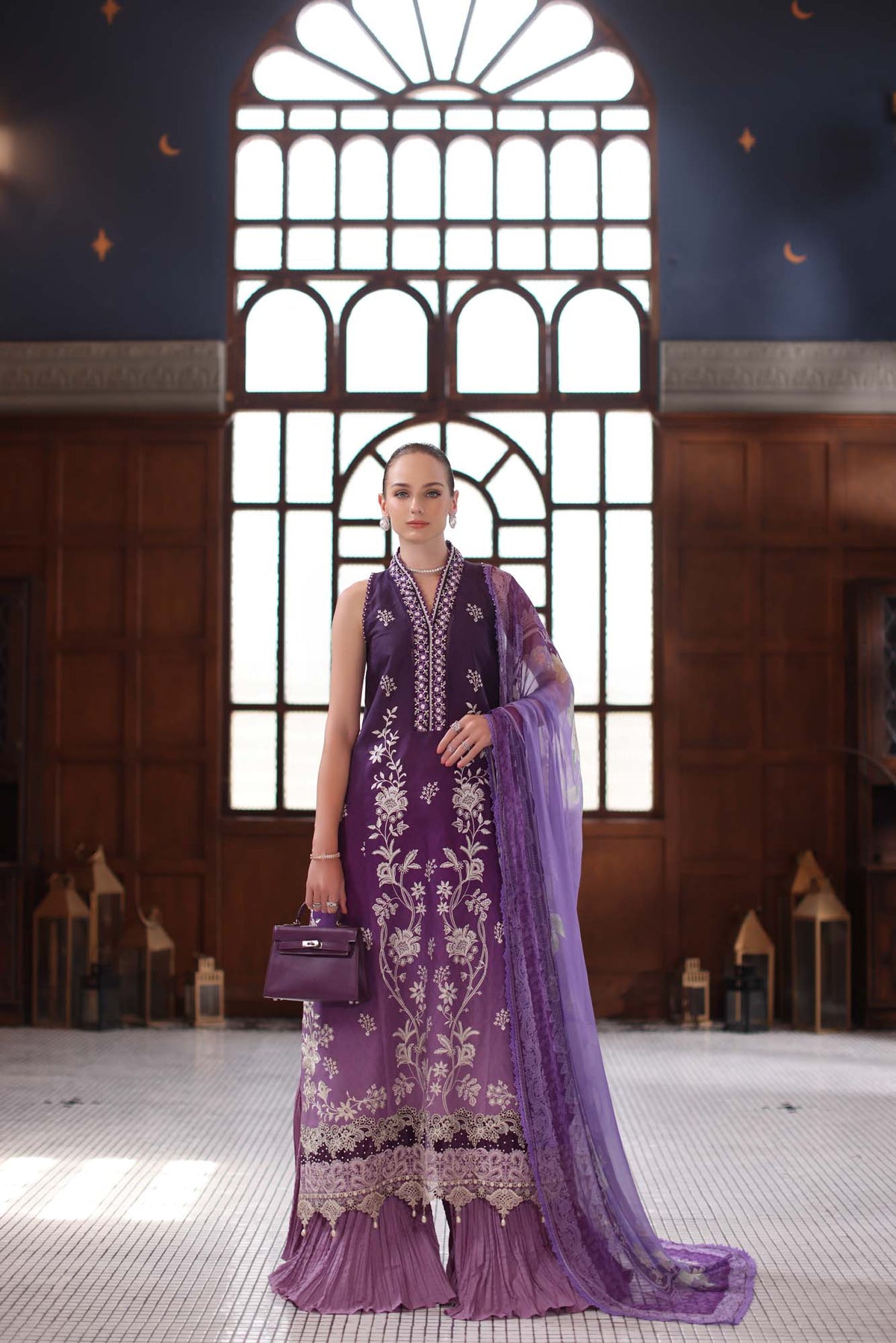 Noor by Saadia Asad | Eid Luxury Schiffli Laserkari 25 | D9- Purple -  Noor by Saadia Asad Ladies Clothes - Original Designer Dress - House of Maryam