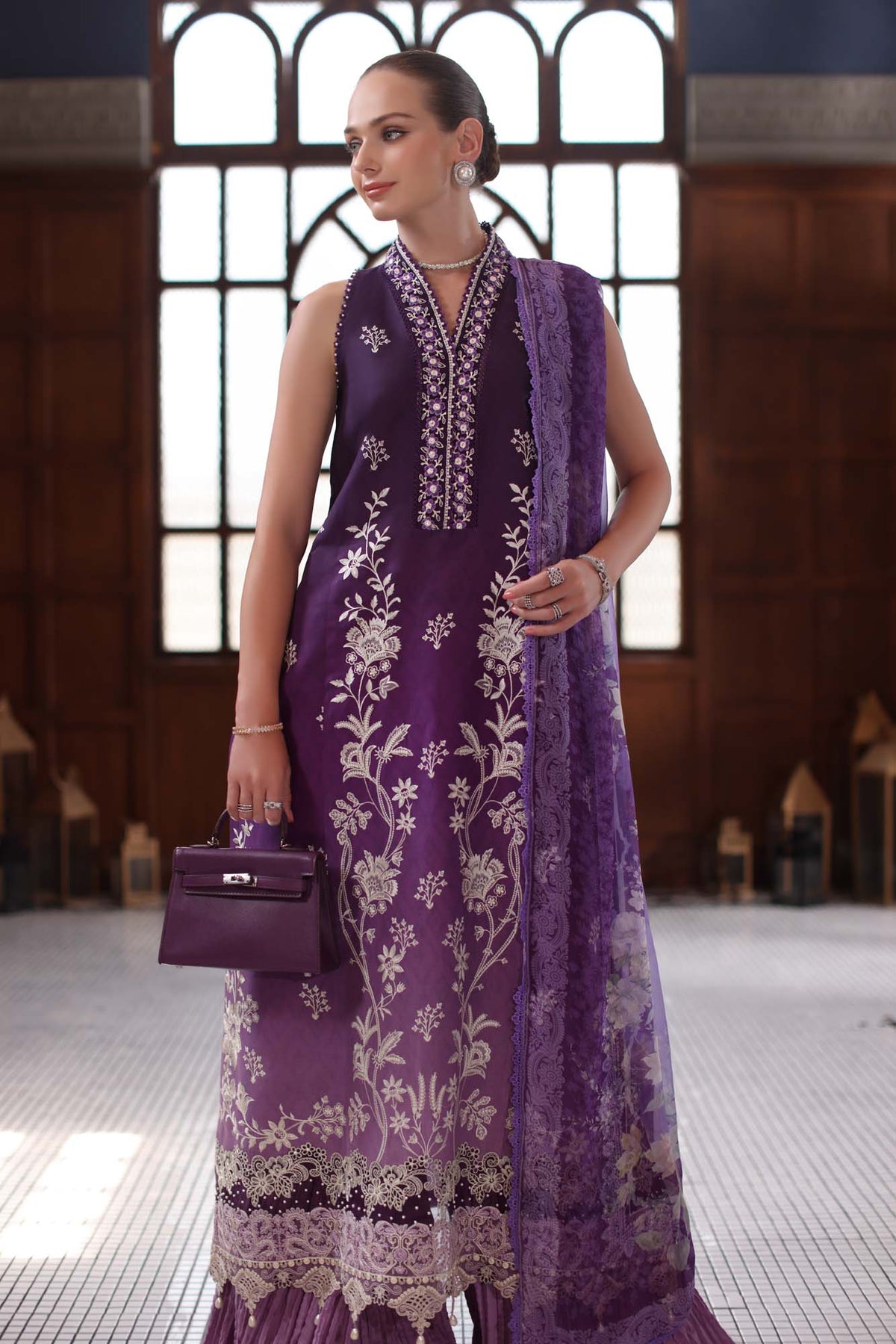 Noor by Saadia Asad | Eid Luxury Schiffli Laserkari 25 | D9- Purple -  Noor by Saadia Asad Ladies Clothes - Original Designer Dress - House of Maryam