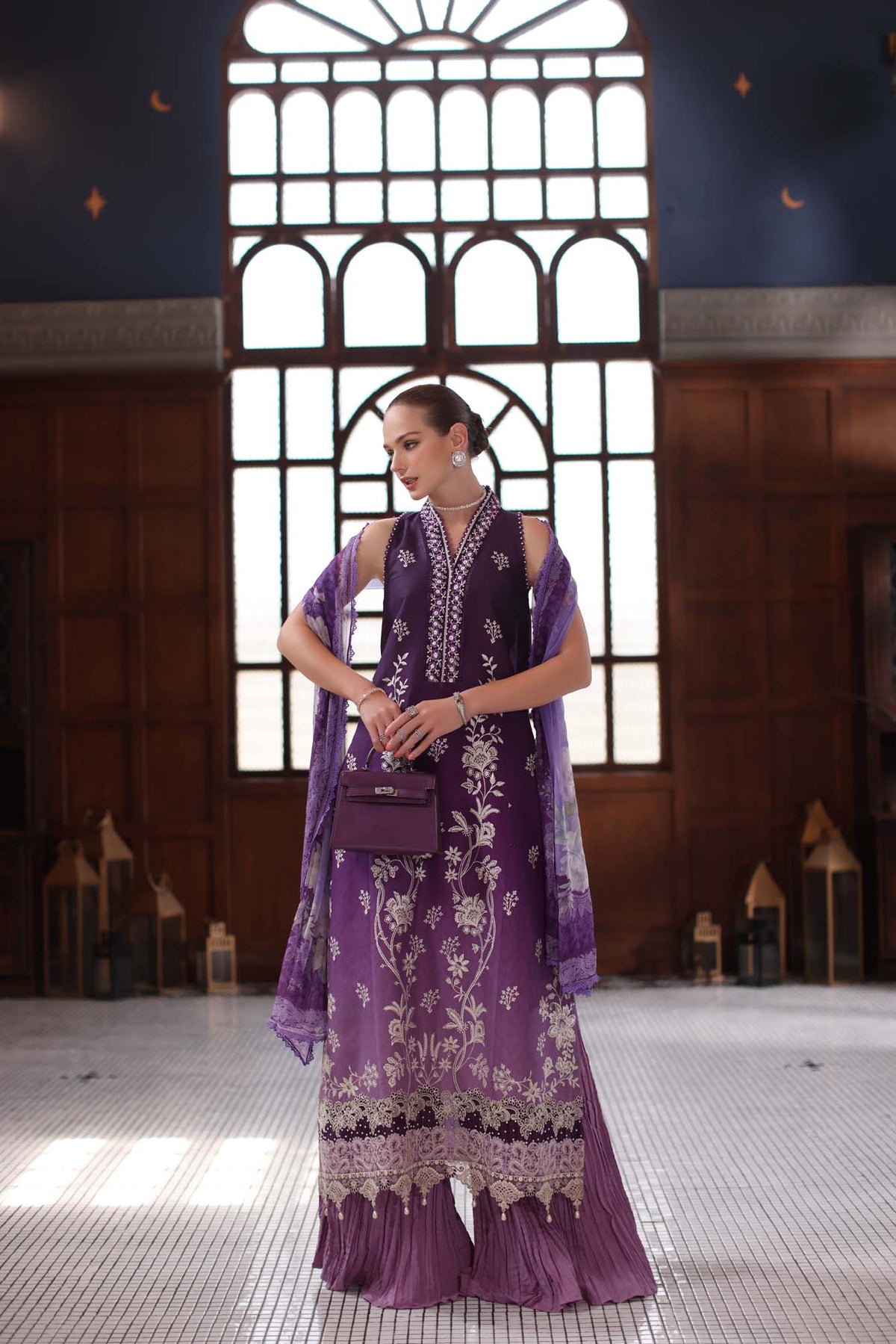 Noor by Saadia Asad | Eid Luxury Schiffli Laserkari 25 | D9- Purple -  Noor by Saadia Asad Ladies Clothes - Original Designer Dress - House of Maryam