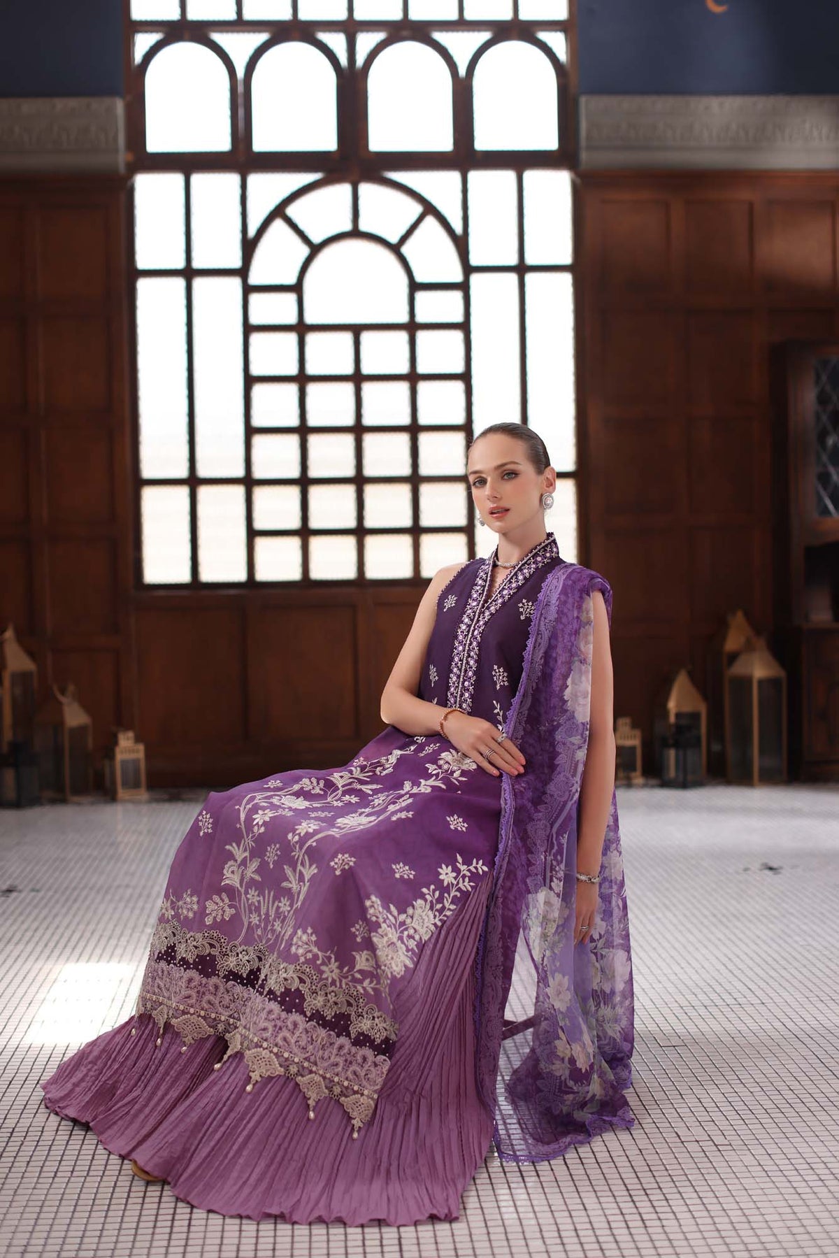 Noor by Saadia Asad | Eid Luxury Schiffli Laserkari 25 | D9- Purple -  Noor by Saadia Asad Ladies Clothes - Original Designer Dress - House of Maryam