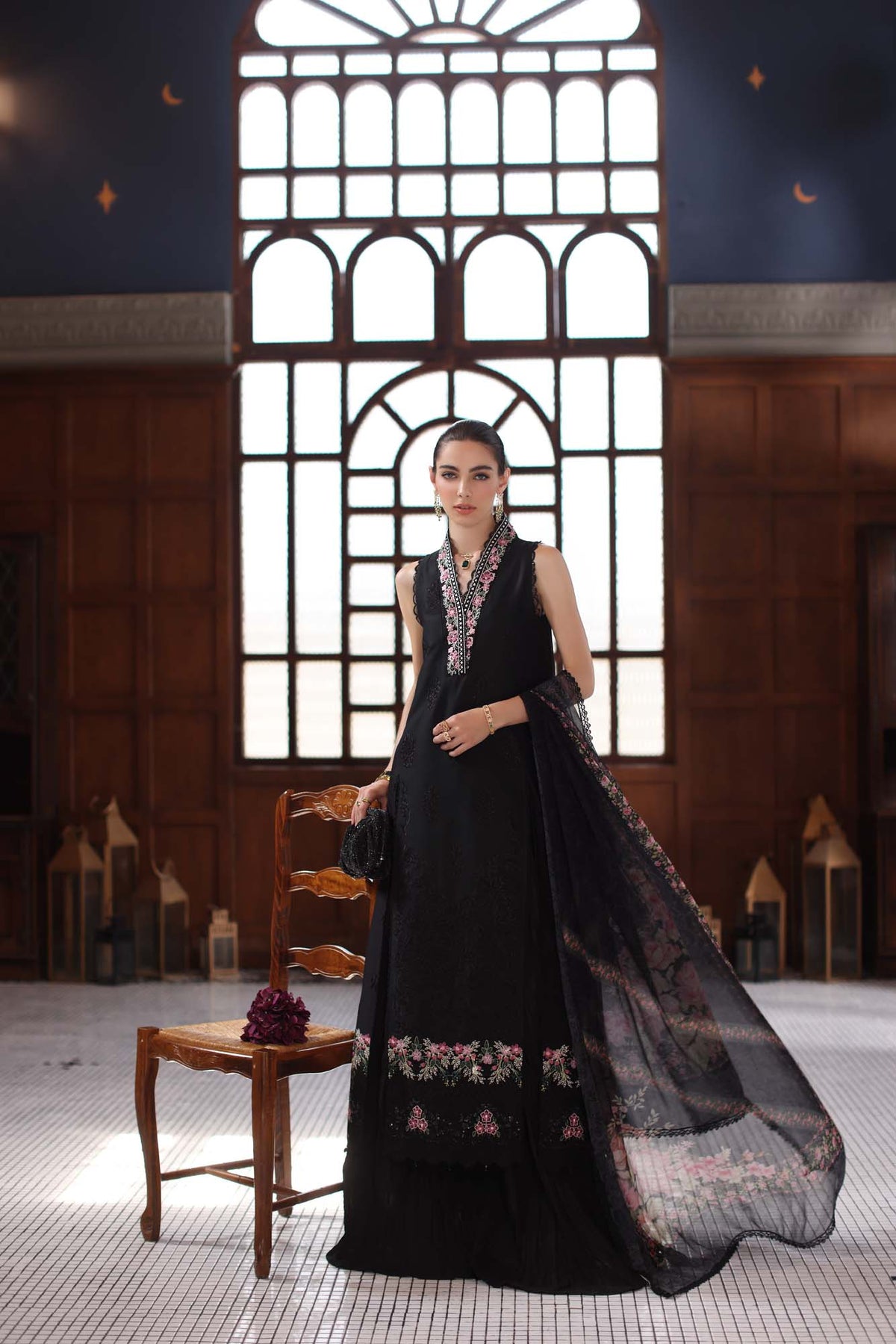 Noor by Saadia Asad | Eid Luxury Schiffli Laserkari 25 | D7- Black -  Noor by Saadia Asad Ladies Clothes - Original Designer Dress - House of Maryam