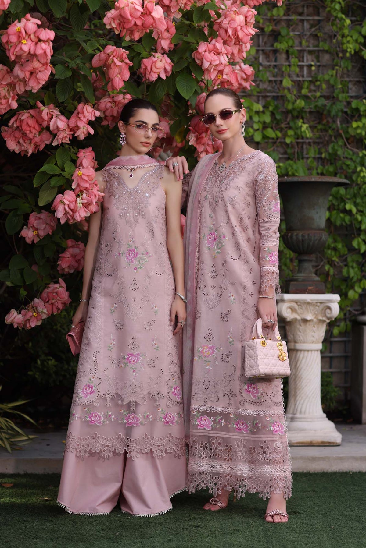 Noor by Saadia Asad | Eid Luxury Schiffli Laserkari 25 | D8- Pink -  Noor by Saadia Asad Ladies Clothes - Original Designer Dress - House of Maryam