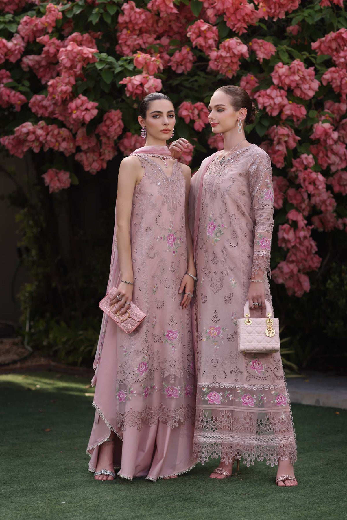 Noor by Saadia Asad | Eid Luxury Schiffli Laserkari 25 | D8- Pink -  Noor by Saadia Asad Ladies Clothes - Original Designer Dress - House of Maryam