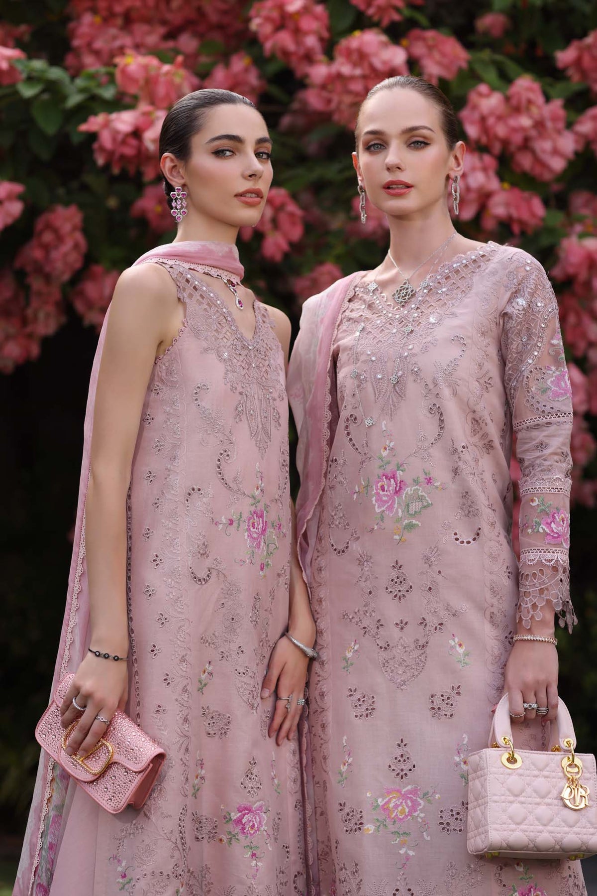 Noor by Saadia Asad | Eid Luxury Schiffli Laserkari 25 | D8- Pink -  Noor by Saadia Asad Ladies Clothes - Original Designer Dress - House of Maryam