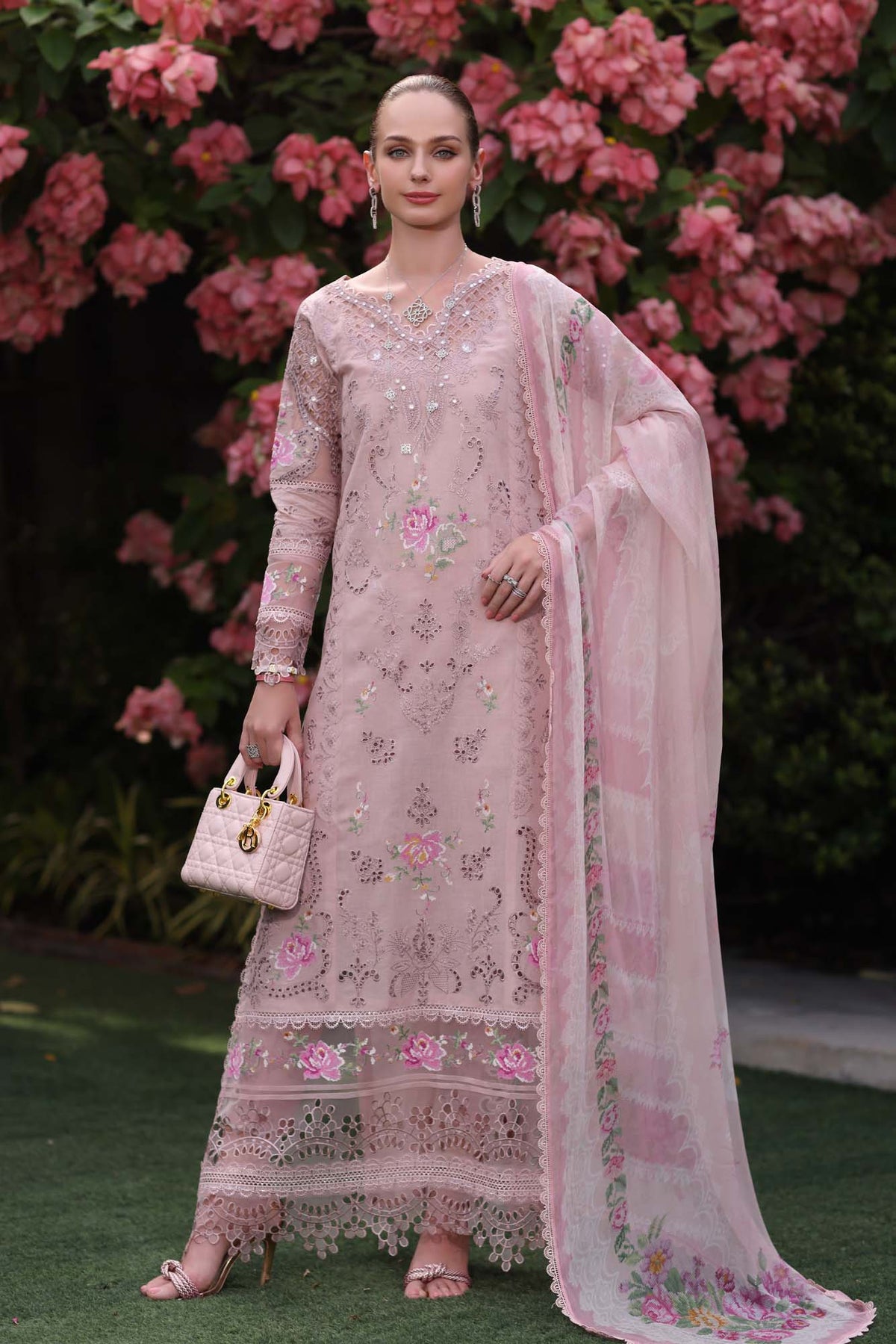 Noor by Saadia Asad | Eid Luxury Schiffli Laserkari 25 | D8- Pink -  Noor by Saadia Asad Ladies Clothes - Original Designer Dress - House of Maryam