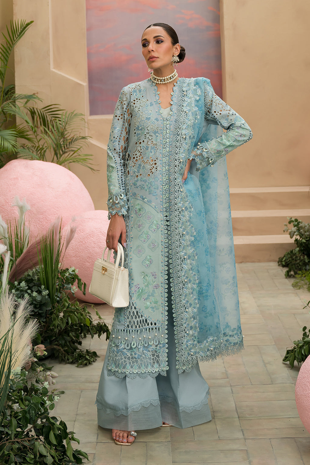 Afrozeh | The Pinted Grden Lawn 24 | Serene Sapphire -  Afrozeh Luxury - Original Designer Dress - House of Maryam