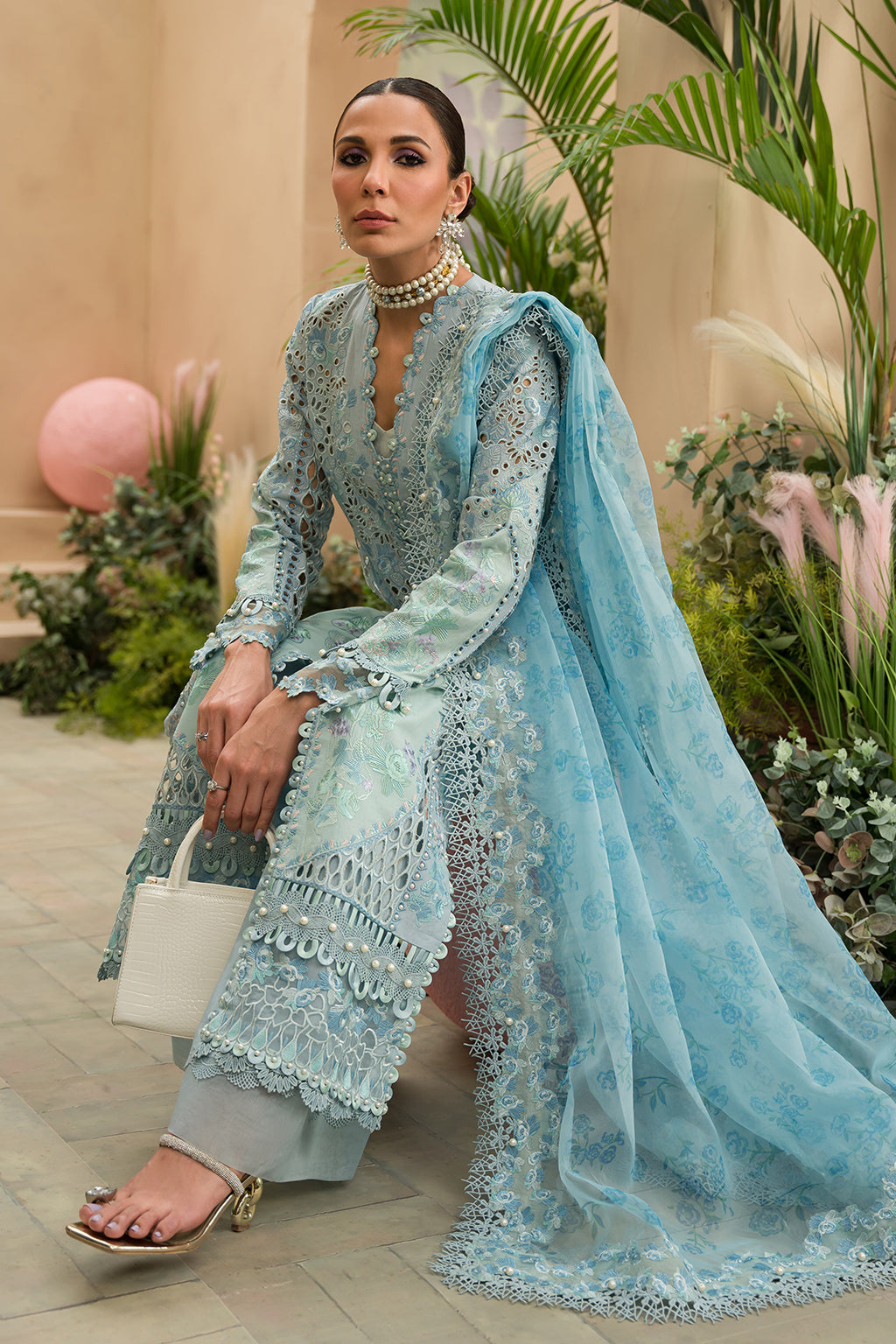 Afrozeh | The Pinted Grden Lawn 24 | Serene Sapphire