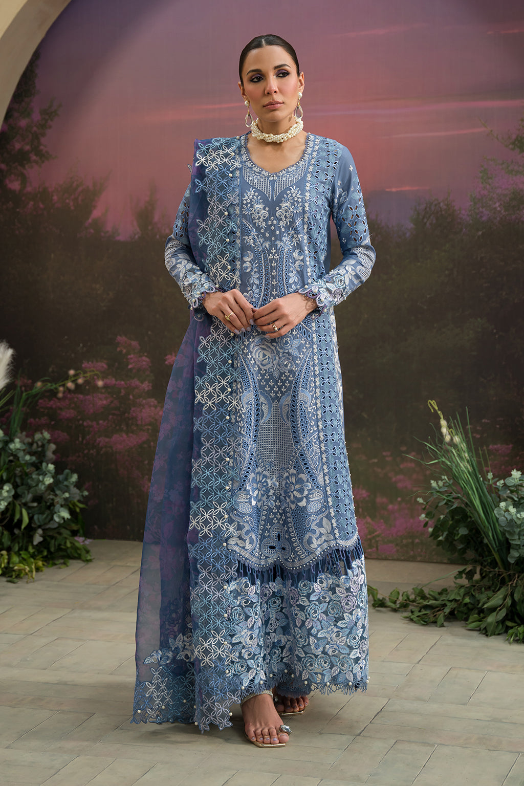 Afrozeh | The Pinted Grden Lawn 24 | Indigo Ink by Designer Afrozeh - House of Maryam - Pakistani Designer Ethnic Wear in {{ shop.shopifyCountryName }}