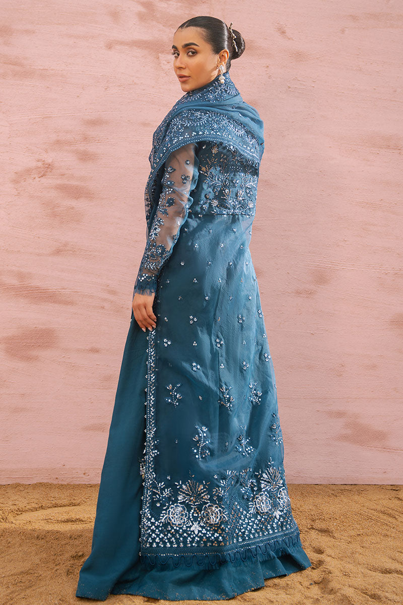 Cross Stitch | Wedding Pret | Azure Tranquil-3PC Organza Embroidered Pret, image 7