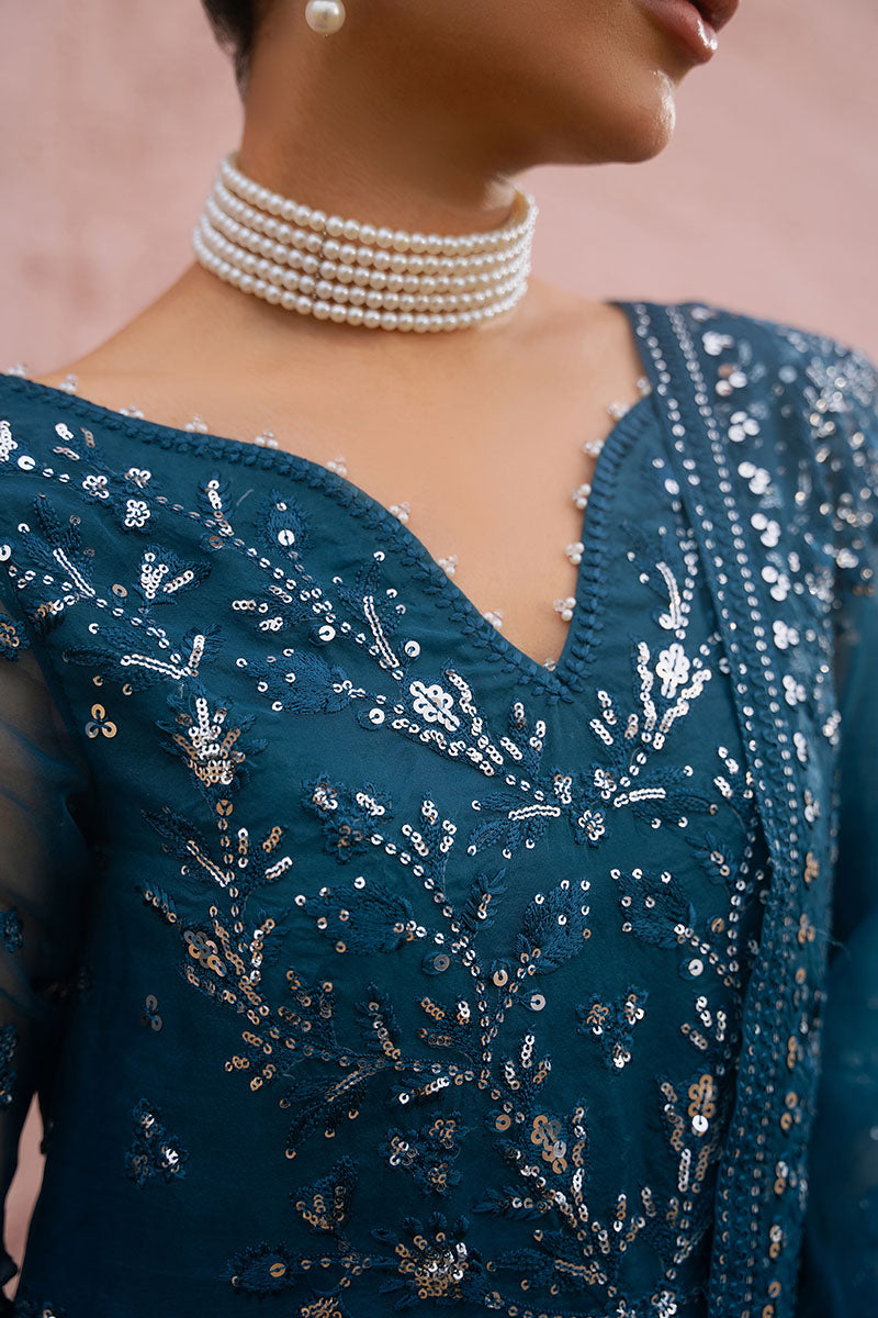 Cross Stitch | Wedding Pret | Azure Tranquil-3PC Organza Embroidered Pret