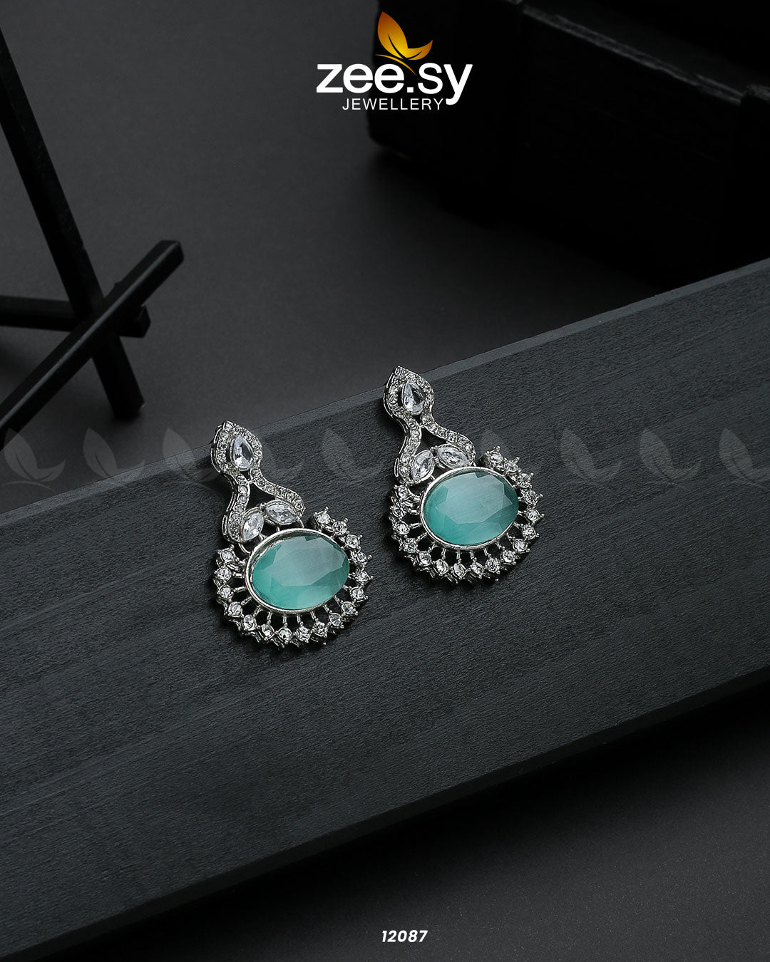 Aaina-E-Dil Silver -  Zeesy Earrings - Original Designer Dress - House of Maryam