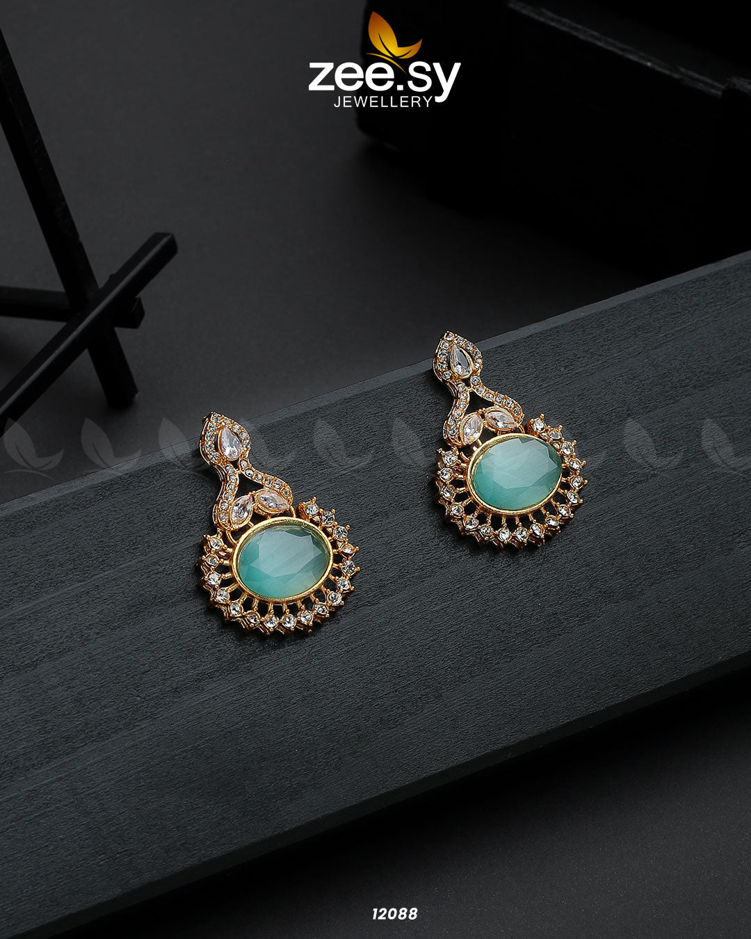 Golden Aaina-E-Dil -  Zeesy Earrings - Original Designer Dress - House of Maryam