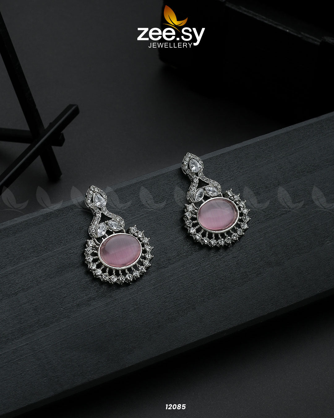 Aaina-E-Dil Silver -  Zeesy Earrings - Original Designer Dress - House of Maryam