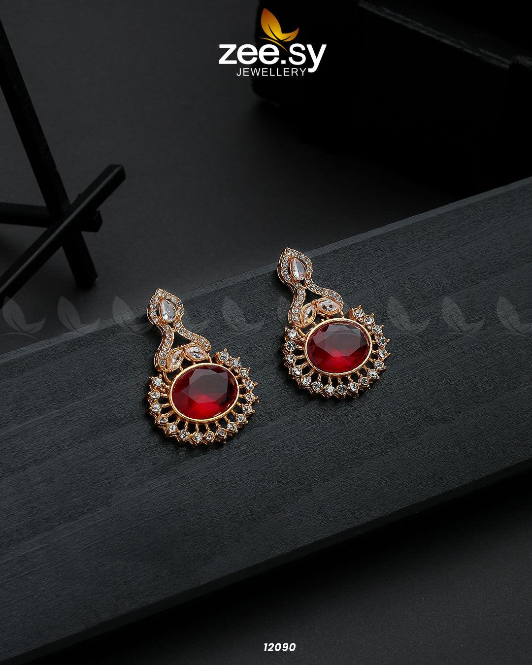Golden Aaina-E-Dil -  Zeesy Earrings - Original Designer Dress - House of Maryam