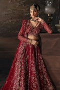 Afrozeh The Brides Edit 23 Emmaine maroon bridal lehnga choli with sequin and threadwork embroidery, paired with full-sleeve net blouse.