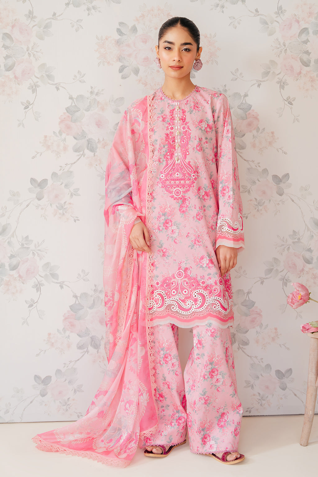 Afrozeh Begonia printed lawn suit