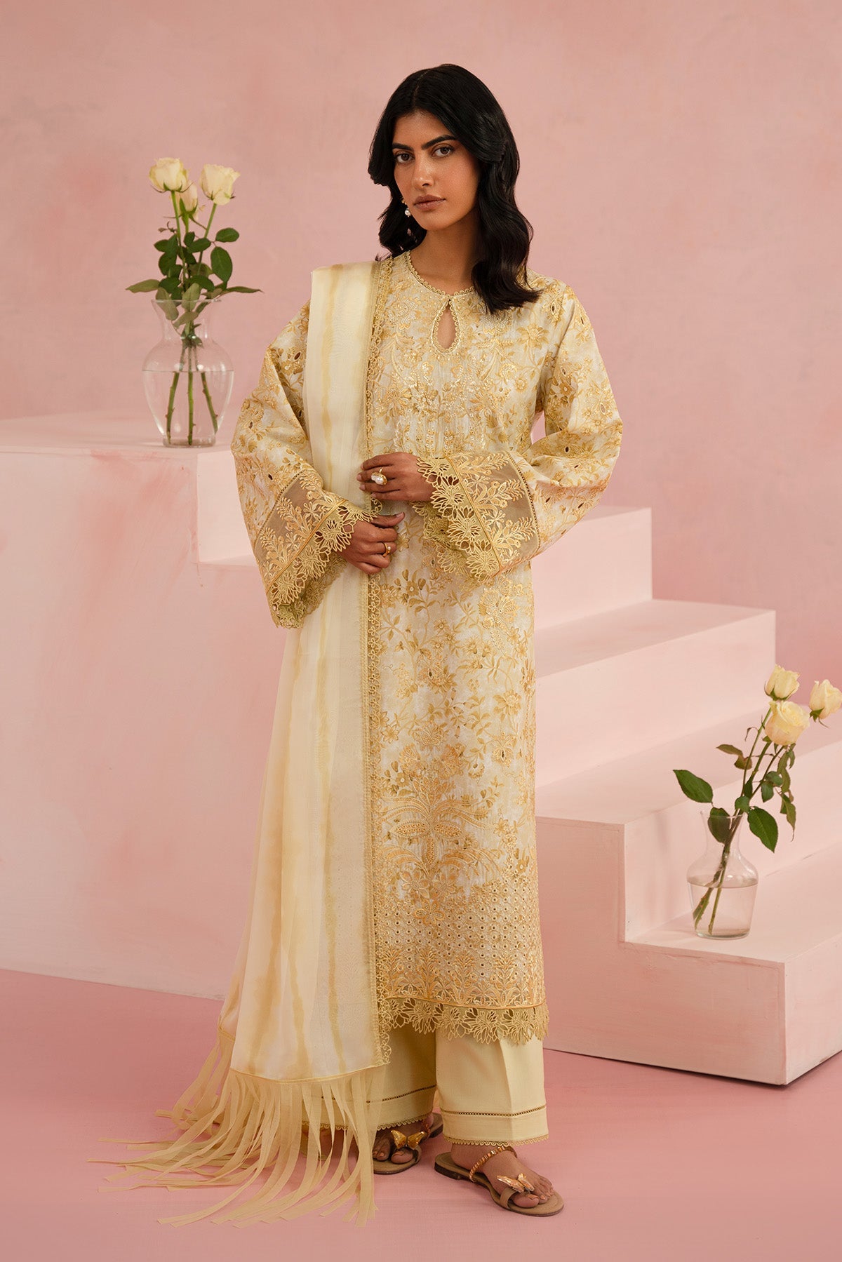 Afrozeh Arbor skin tone embroidered lawn suit