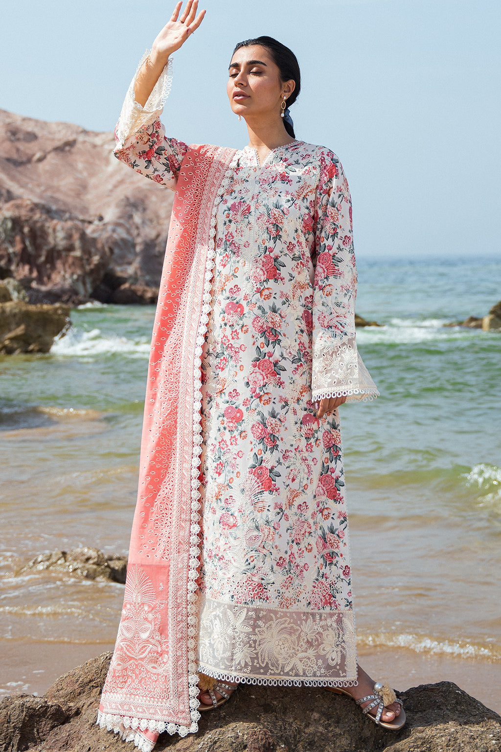 Afrozeh Gardenia embroidered lawn suit