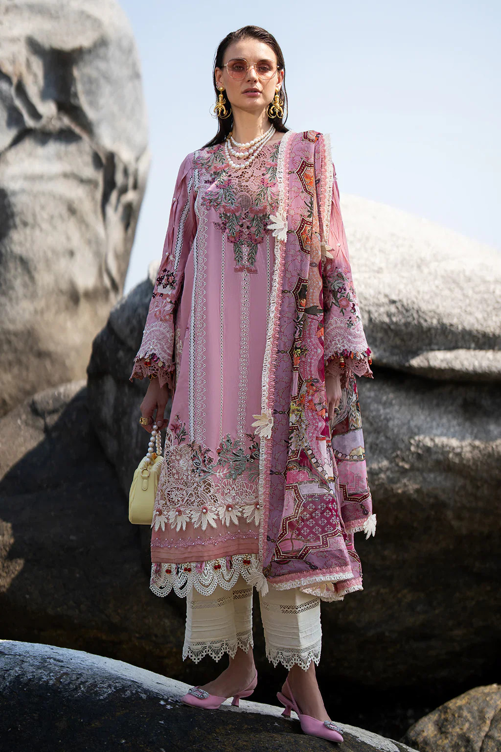 AJR Couture | Alif Signature Luxury Lawn 24 | Rosy -  AJR Couture Luxury - Original Designer Dress - House of Maryam