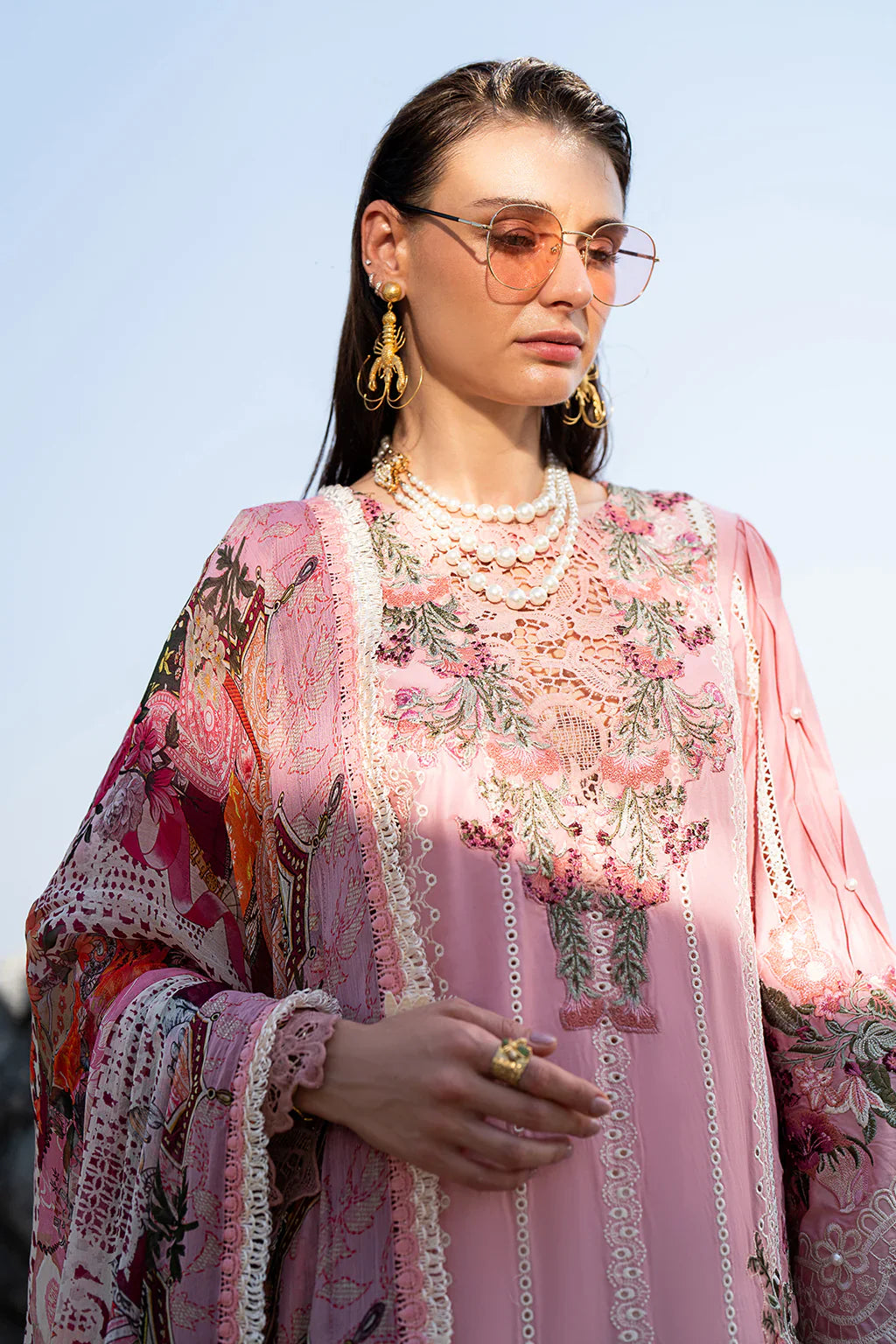 AJR Couture | Alif Signature Luxury Lawn 24 | Rosy -  AJR Couture Luxury - Original Designer Dress - House of Maryam