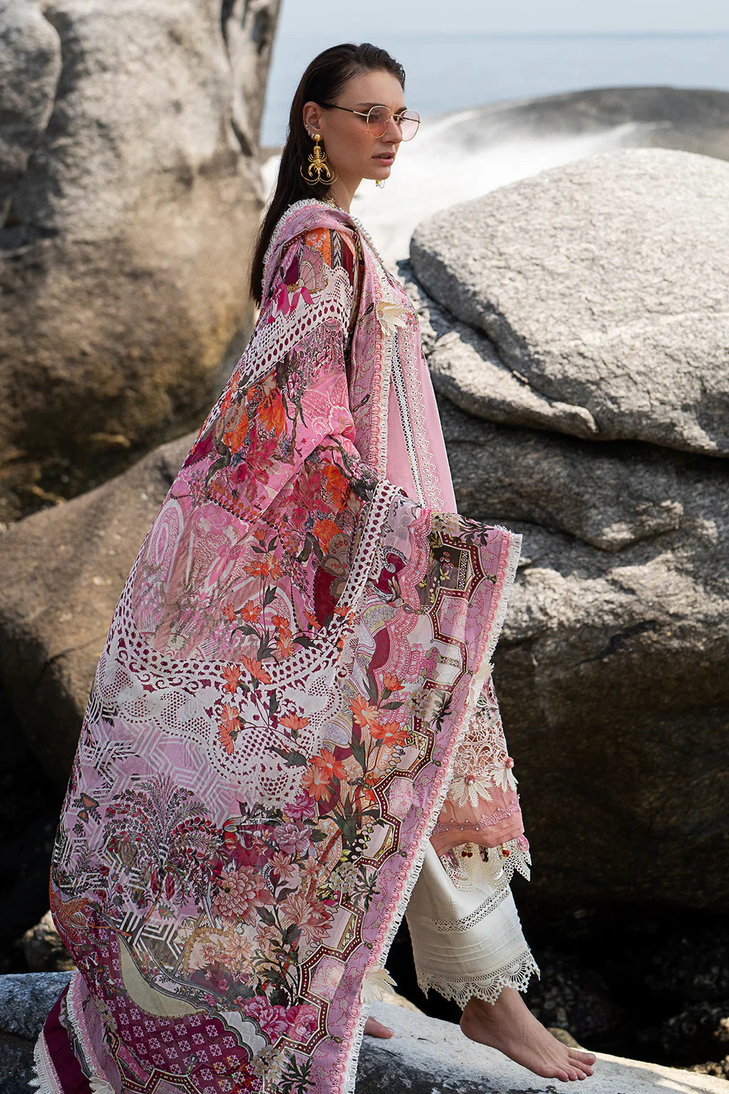 AJR Couture | Alif Signature Luxury Lawn 24 | Rosy -  AJR Couture Luxury - Original Designer Dress - House of Maryam