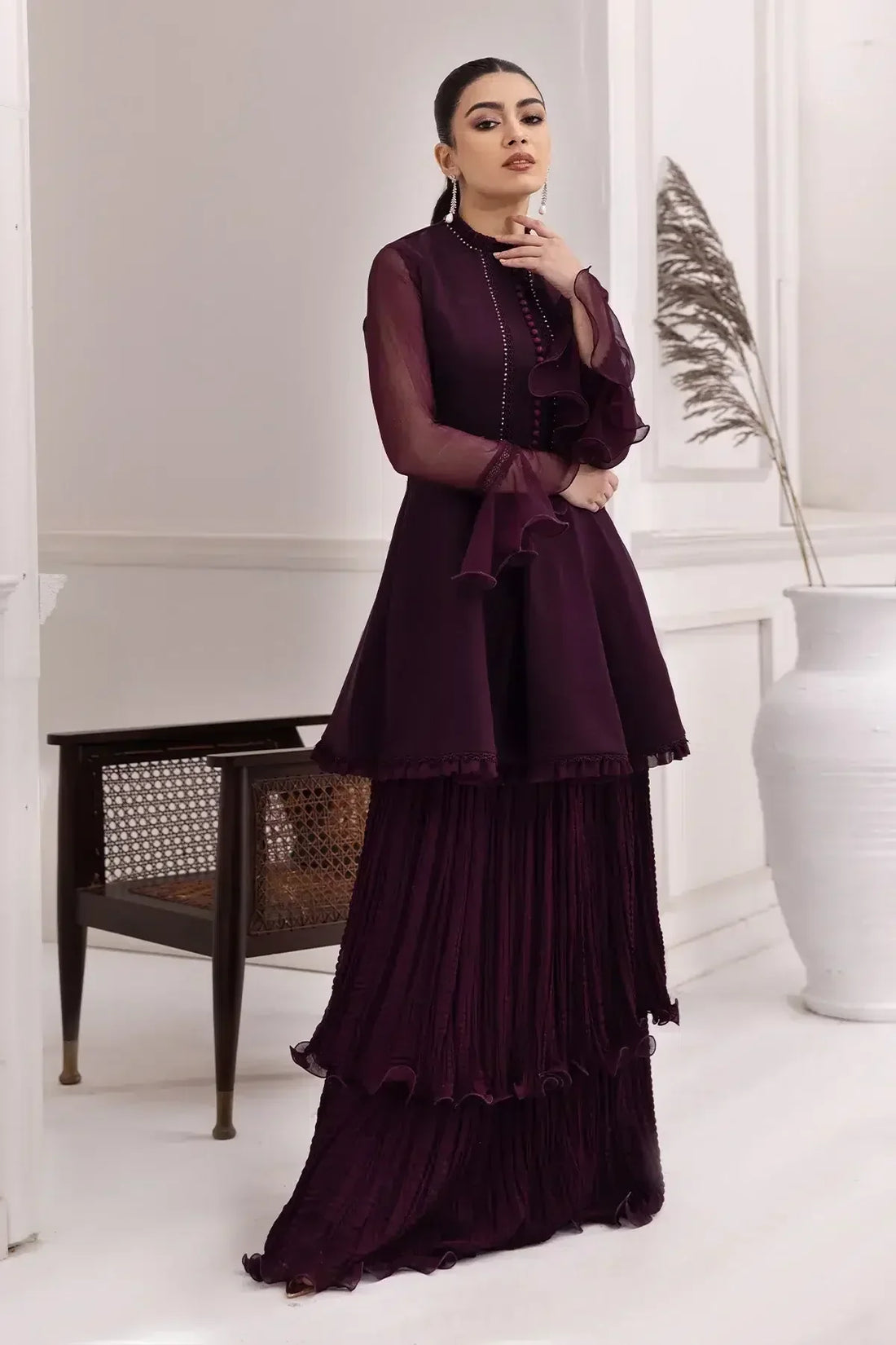 Alizeh | Formals Collection | Purple Frock 2 piece - RTW1001 by Designer Alizeh - House of Maryam - Pakistani Designer Ethnic Wear in {{ shop.shopifyCountryName }}