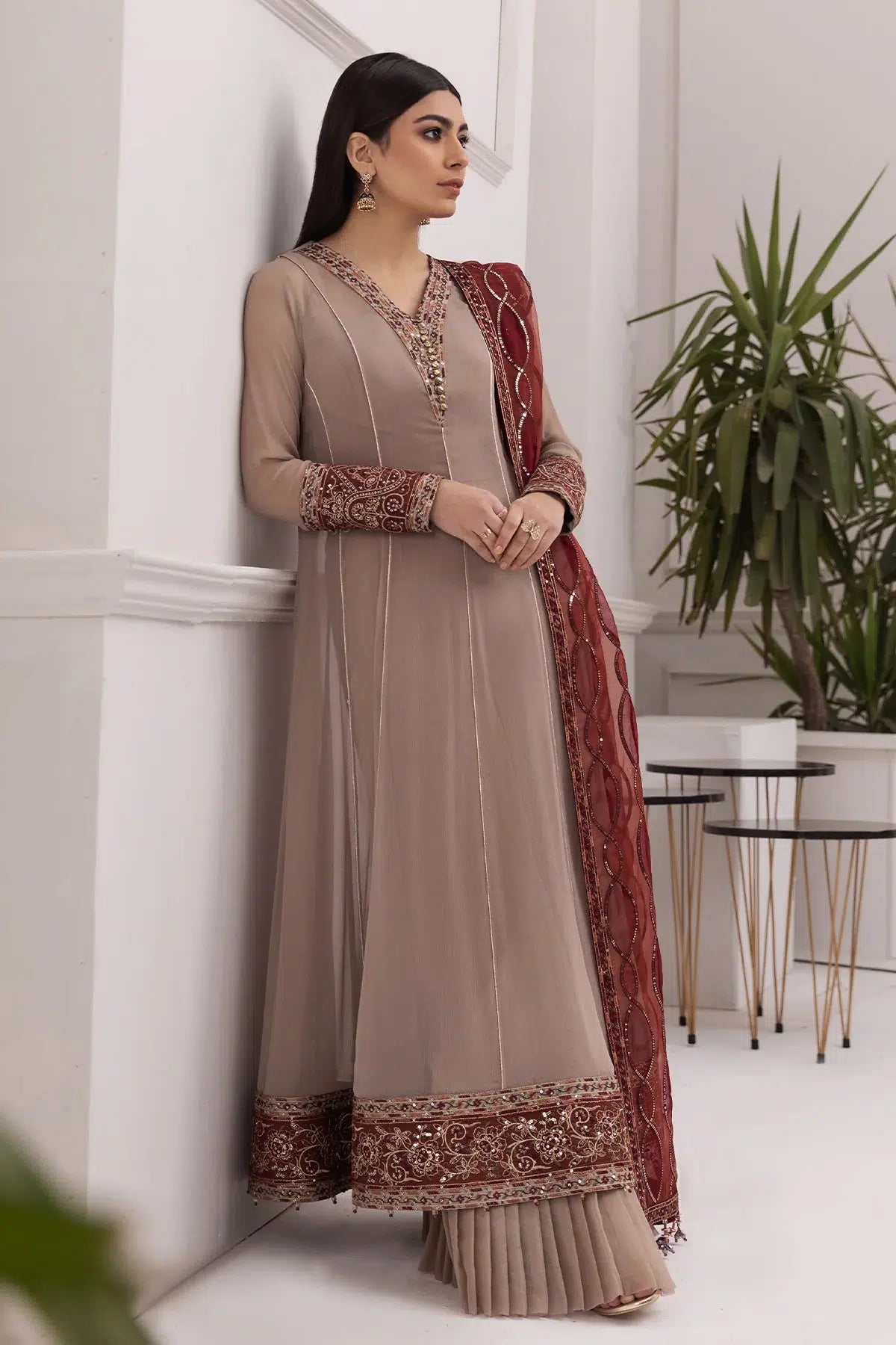 Alizeh | Formals Collection | Beige Dress 3 piece - RTW1010