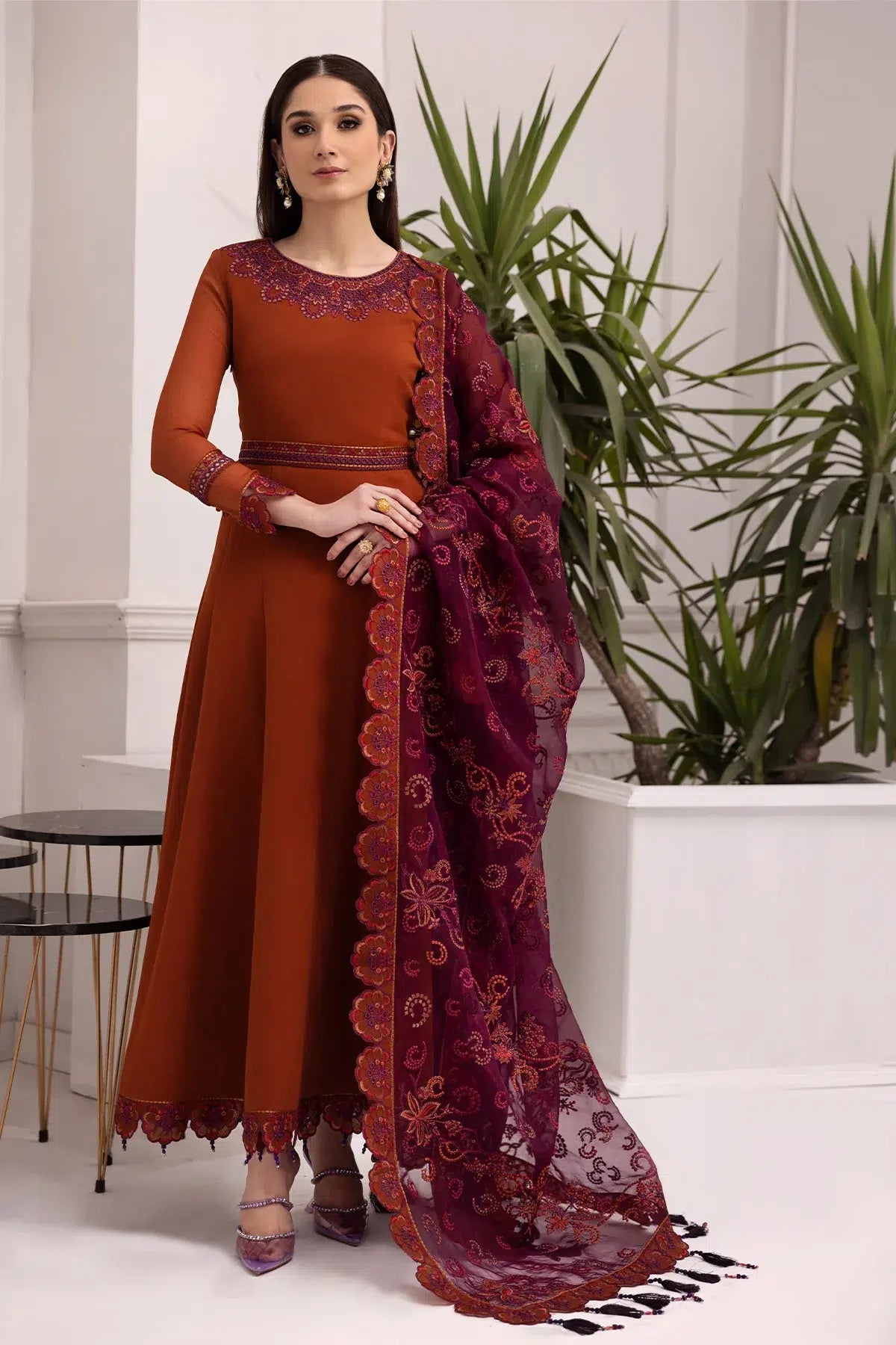 Alizeh | Formals Collection | Rust Dress 3 piece - RTW1011