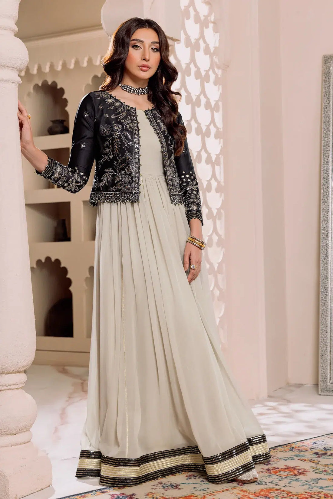 Alizeh | Formals Collection | Offwhite Black 4 piece - RTW1016 by Designer Alizeh - House of Maryam - Pakistani Designer Ethnic Wear in {{ shop.shopifyCountryName }}